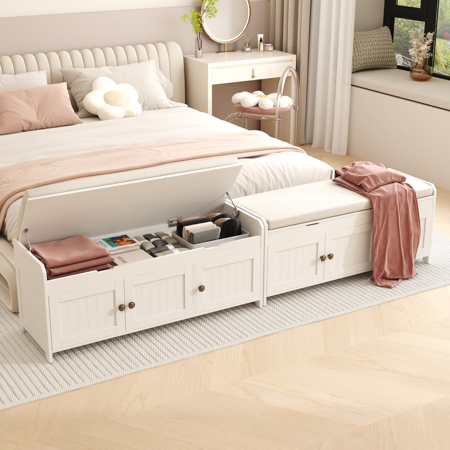 HOMEFORT 41.3" Shoe Bench with Lift Top Storage, Entryway Bench with Cushioned Seat, Wooden End of Bed Bench, Shoe Cabinet Bench with Hidden Storage Space, for Bedroom, Hallway,White