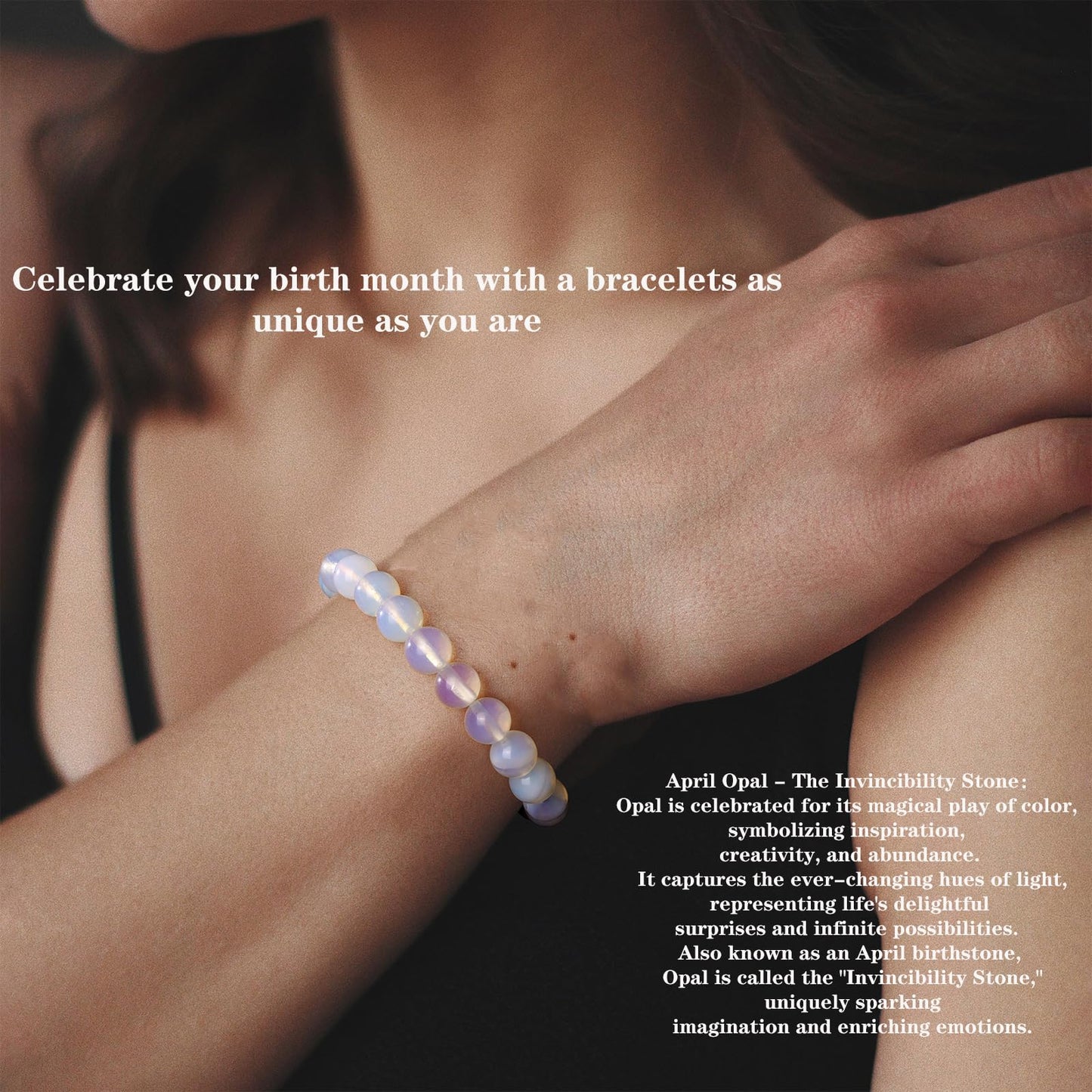 Naupyal April Birthstone Bracelet for Women Men,Opal Natural Stone Beaded Bracelets,Healing Crystal Gemstones Stretch Bracelet Stress Relief Month Bracelet Birthday Jewelry Gifts