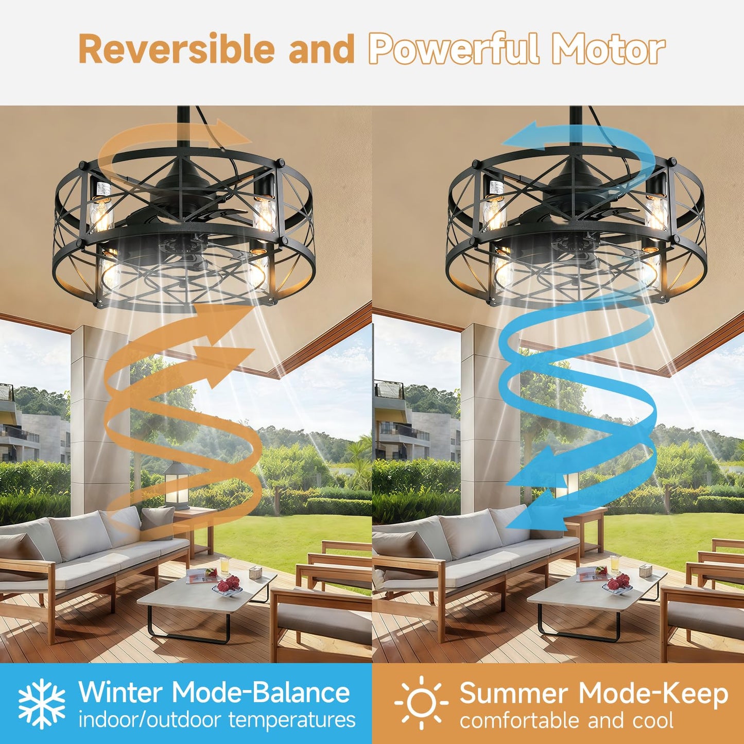 AHAWILL Outdoor Ceiling Fan with Light,20" Gazebo Fan Remote&APP Control,Outdoor Hanging Fan,6 Speeds and Timing,Plug in Caged Ceiling Fan for Patio,Farmhouse,Porch,Pergola.Black