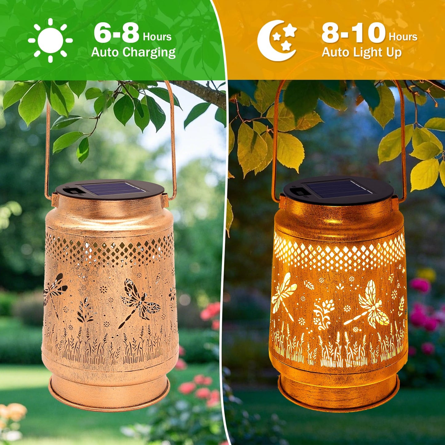 Dragonfly Solar Lanterns Outdoor with Shepherd Hook, Birthday Gift Mothers Day Gift for Women Mom Grandma Wife Daughter, Waterproof LED Hanging Lights, Decor for Yard Garden Patio Porch Lawn Tabletop