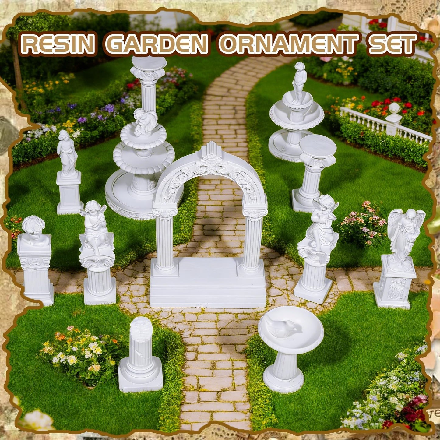 Warmtree 1:12 Scale Miniature Fairy Garden Furniture Accessories 11 Pcs White Resin Greek Statue Angel Sculpture Fountain for Mini Fairy Garden Micro Landscape DIY Craft Decoration