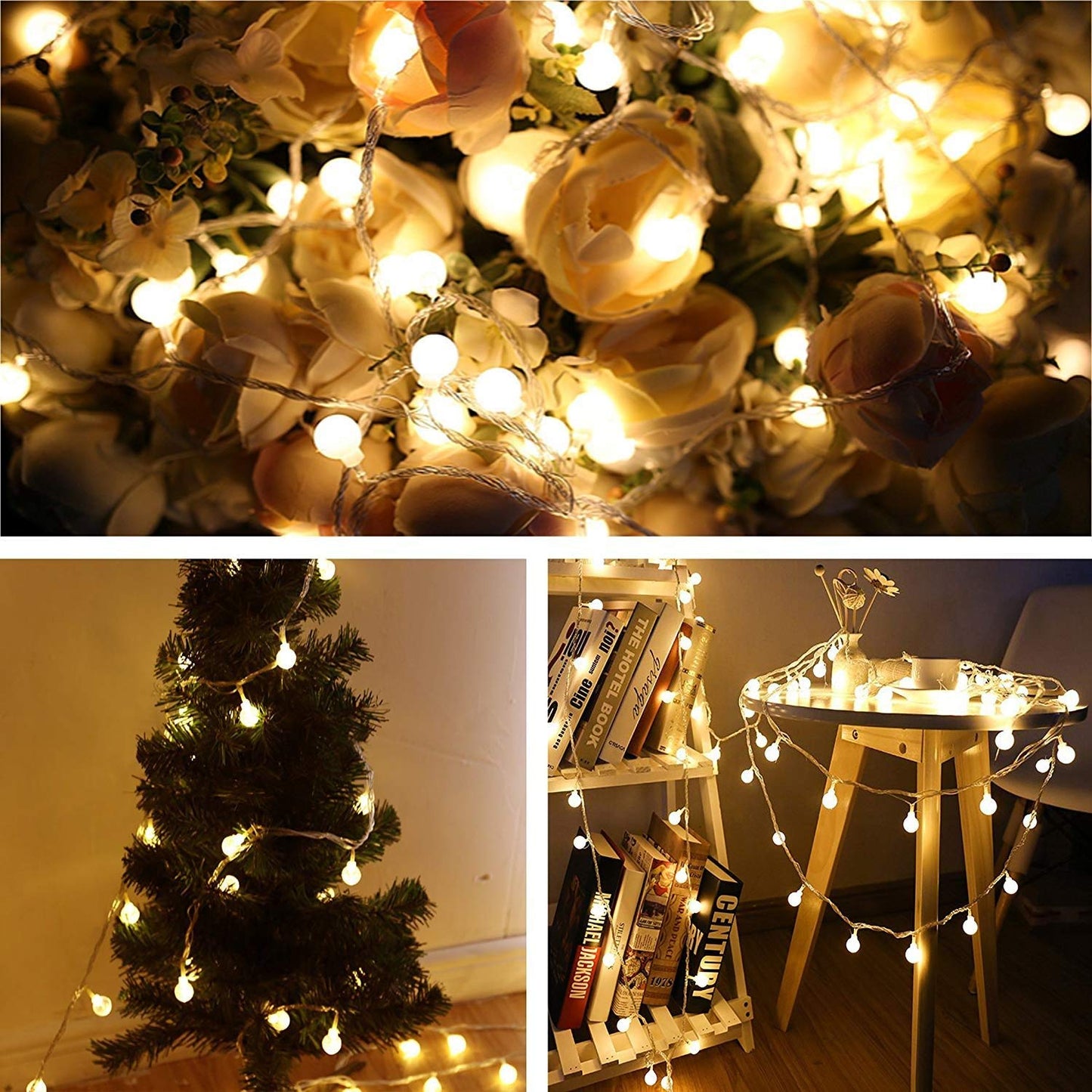 RaThun 49.2ft Globe String Lights with 16ft Extended Lead & Stable Remote - 100 LED Warm White, 8 Distinct Modes, IP44 Waterproof, UL Certified, Linkable for Indoor Outdoor Wedding Party Decor