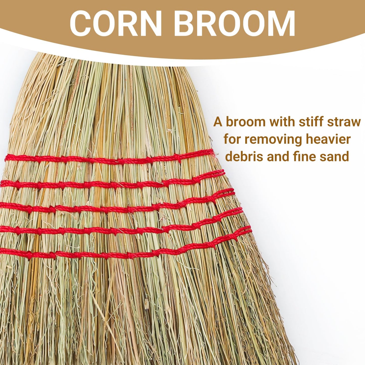 Corn Broom Outdoor, Household Indoor and Outdoor Broom Suitable for Sweeping Gravel, Fallen Leaves and Sand on Yard, Garage, Lawn, Stone Path and Concrete Floor