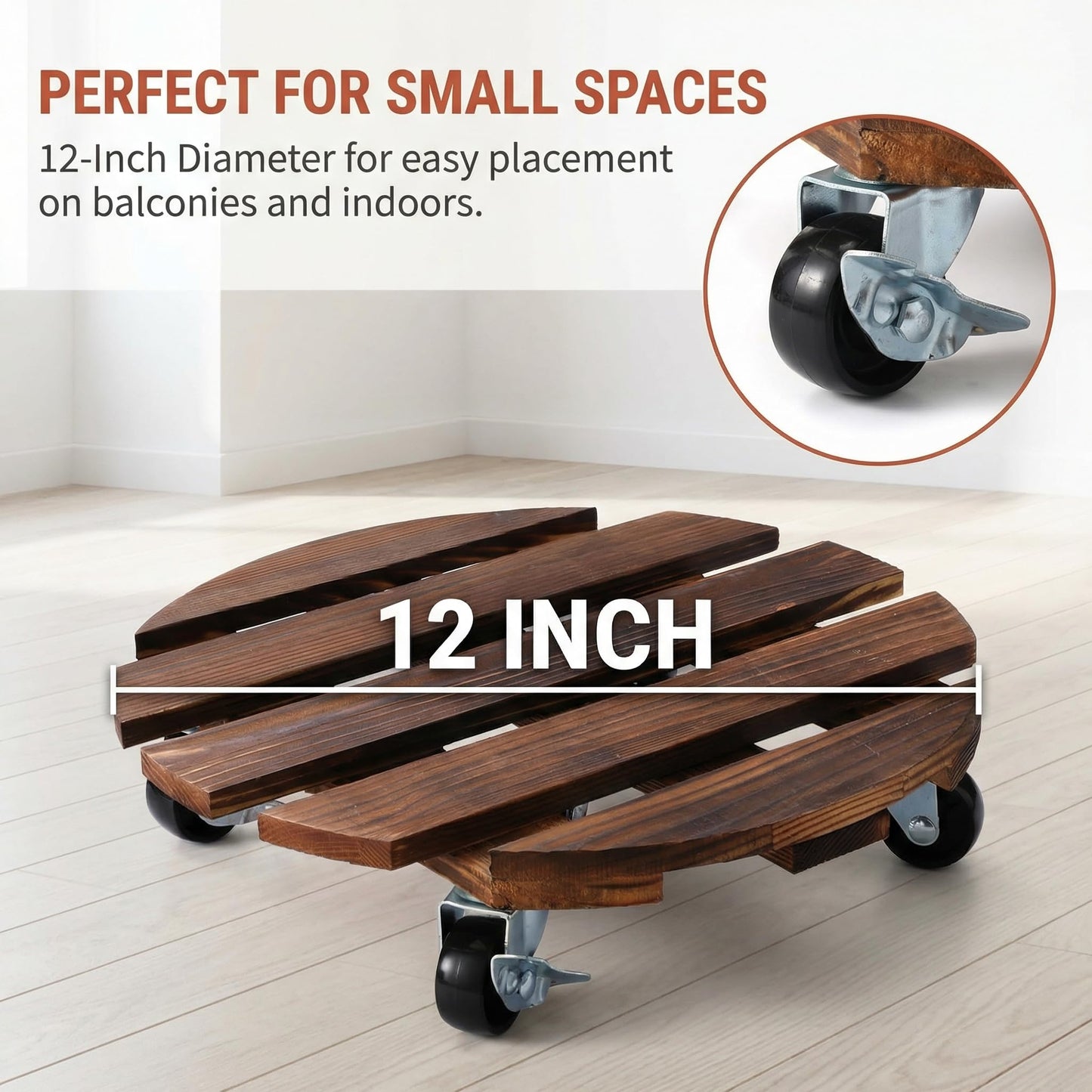 ZXZYHFTY Round Original Wooden Plant Stand with Wheels, 2 Packs Rolling Plant Stand with 360°Lockable Wheels for Vertical Garden Towers, Vertical Planting Tanks, Plant Pots, Wastebaskets (12")