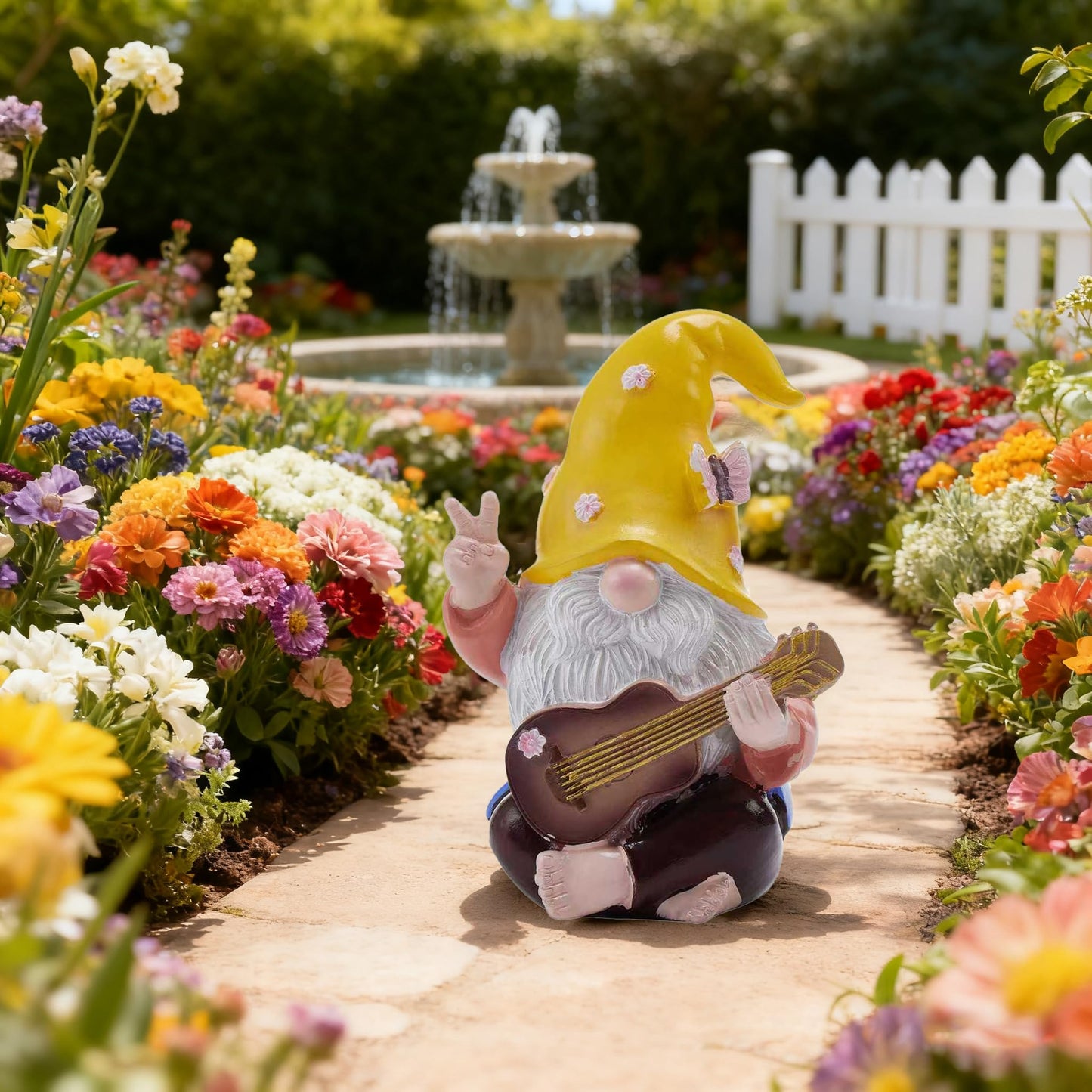Garden Hippie Gnome Decor Statue,Funny Garden Gnomes with Peace Sign Decor Outdoor ，for House,Lawn,Patio and Porch, Gifts for Friend,Family. (Yellow)