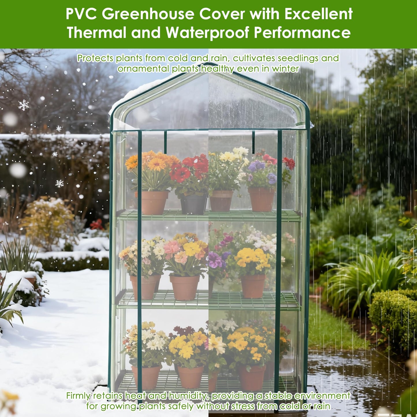 Carotex 3 Tier Mini Greenhouse, 27 x 19 x 50 Inch Portable Green House with PVC Cover and Steel Frame for Indoor Outdoor Plants, Seedlings, Herbs, Vegetables