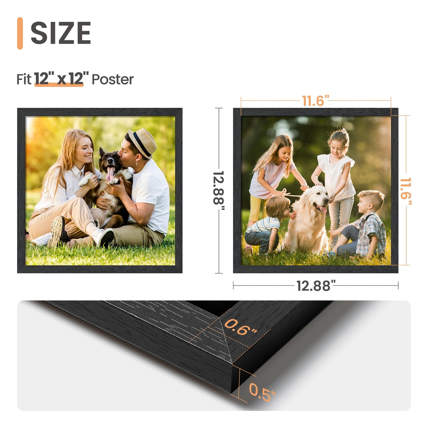 upsimples 12x12 Picture Frame, Wall Gallery Square Frames with Engineered Wood, Black 1 Pack