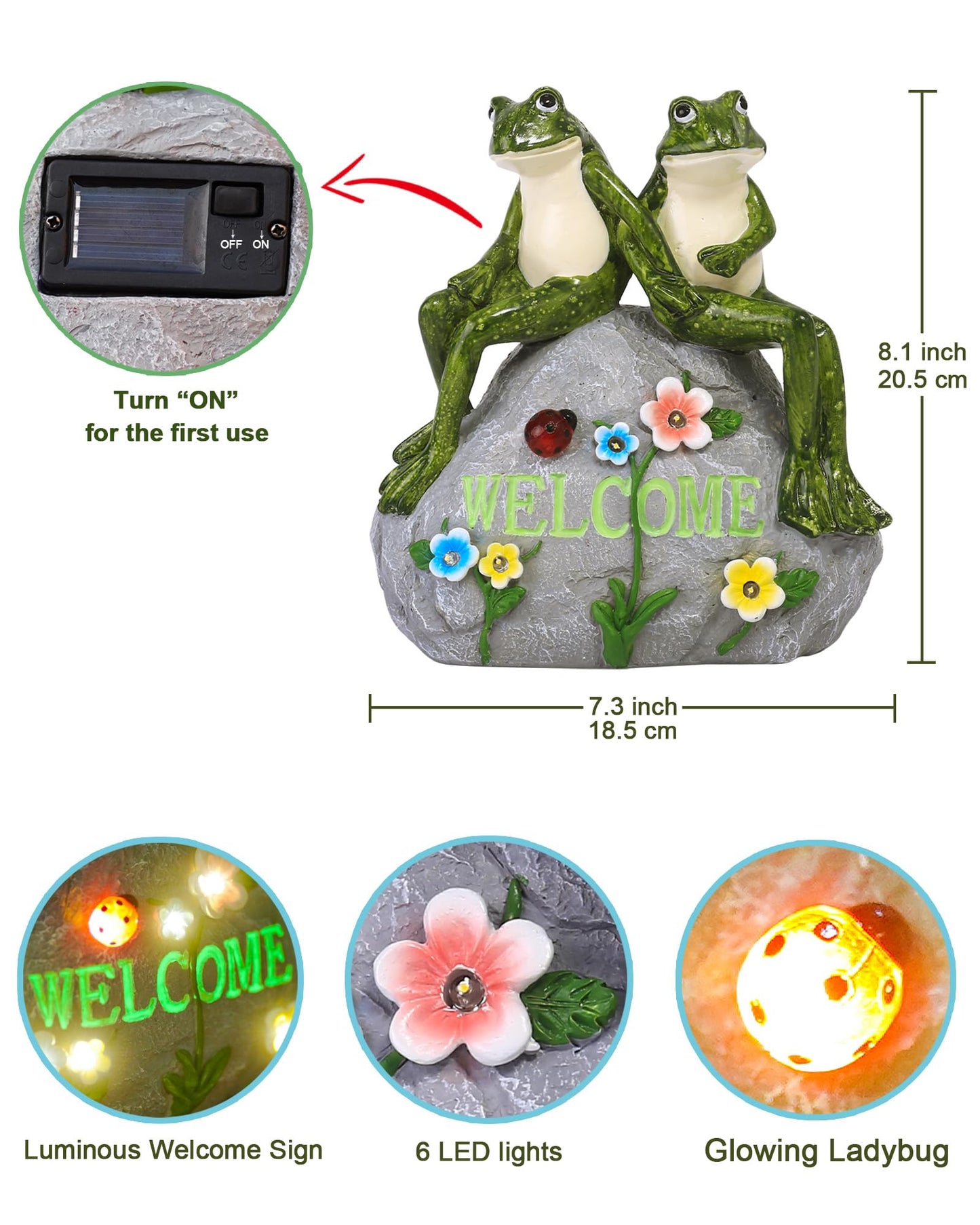 Nacome Solar Garden Outdoor Statues Frog with Succulent and 7 LED Lights - Lawn Decor for Patio, Balcony, Yard Ornament for Mom Grandma Women