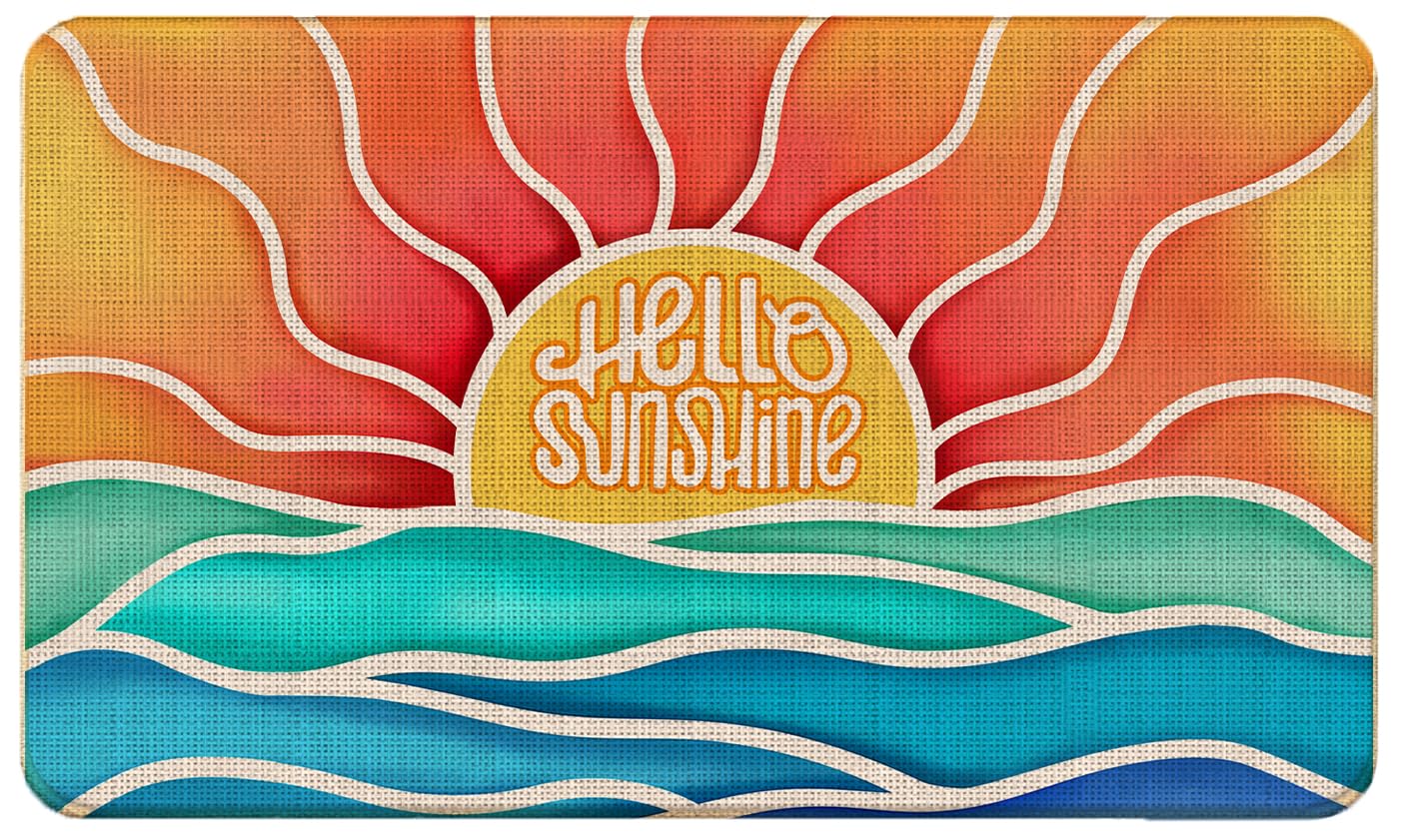 WARDOS Hello Sunshine Door Mat, Retro Coastal Ocean Beach Sunshine Doormat for Front Door Indoor Outdoor Entrance Porch, Summer Welcome Mat Outside, Retro Bath Mat, 17x30 Inches