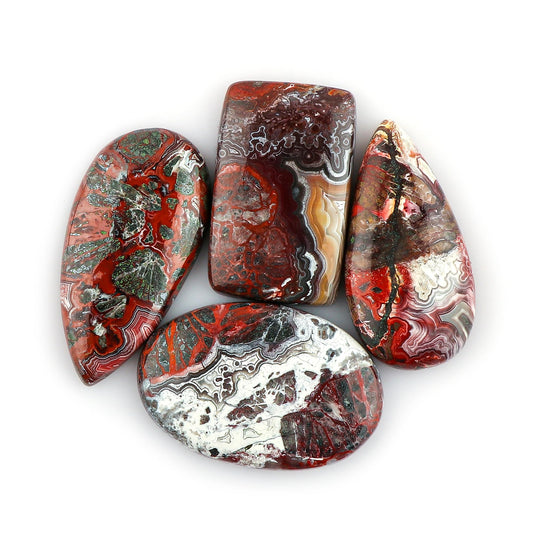 CRYSTALIS Wholesale 4pcs Natural Crazy Lace Agate Loose Gemstone Bulk Cabochons Jewelry Making Supply, Chakra & Healing Polished Stones, Wire Wrapping, DIY, Gem Collection