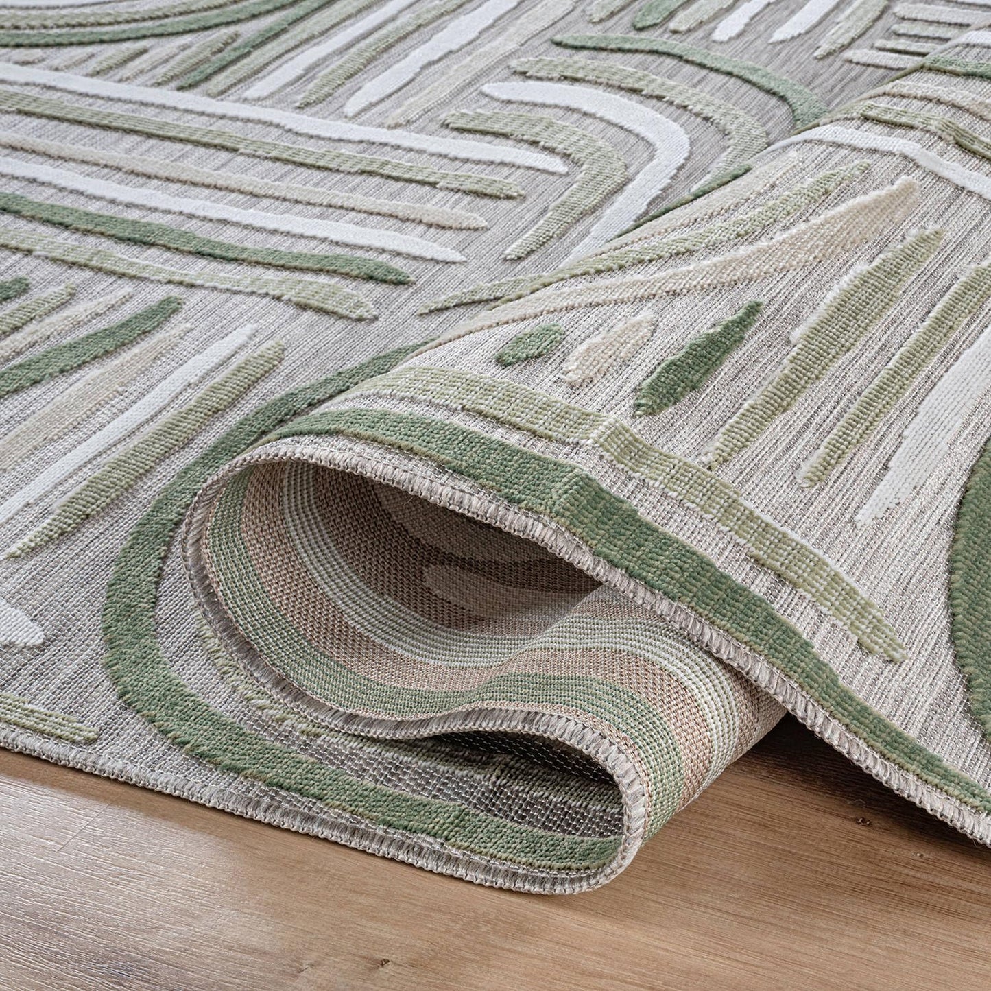 CAMILSON Indoor Outdoor Rug, Beige 5x7 Geometric Arch Striped Area Rugs for Patio and Home Areas, Easy-Cleaning Non-Shedding Living Room, Garden and Deck Washable Outside Carpet (5 x 7)