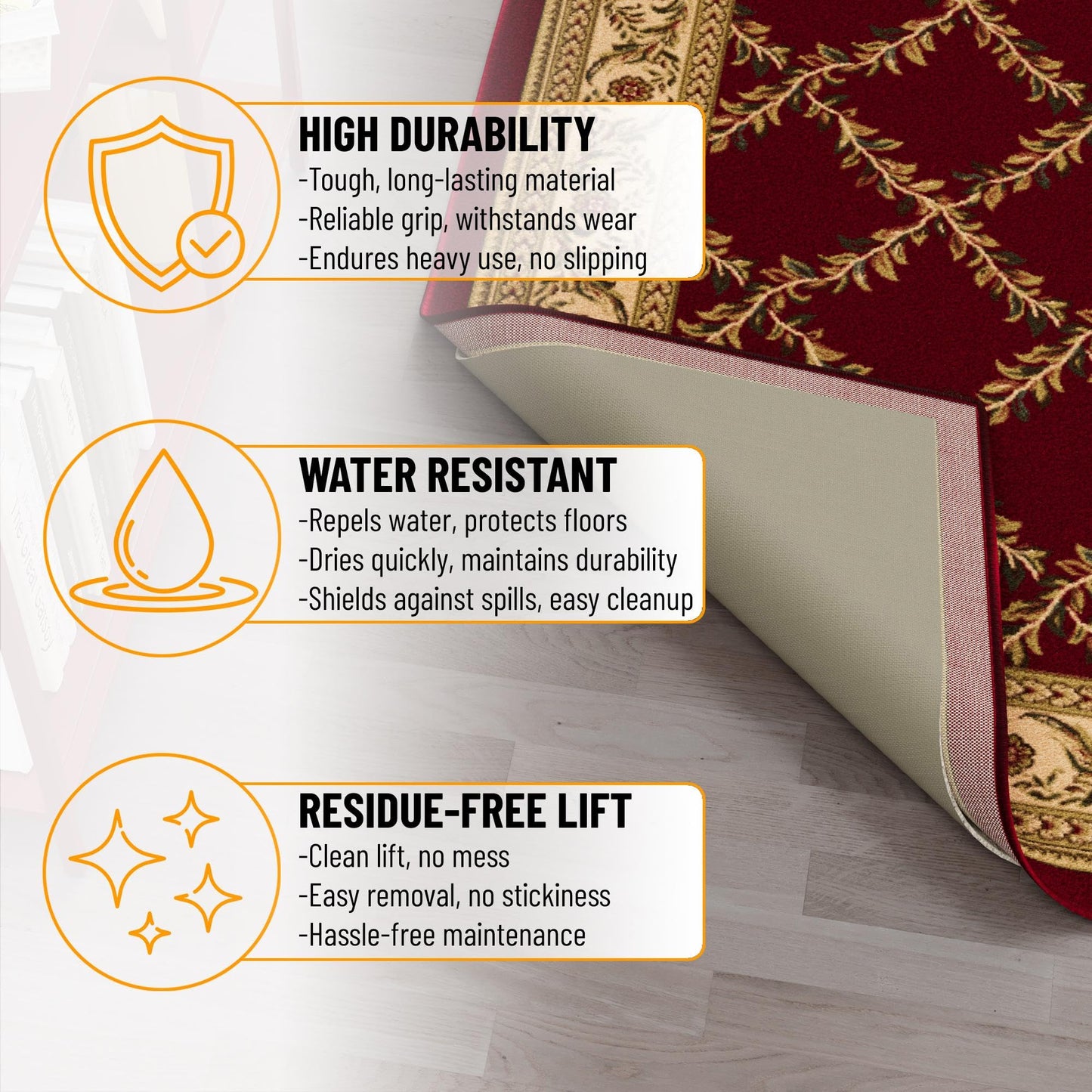 Ottomanson Non Slip Rug Pad Grip 3x23 1/8 Thick, Protection for Any Flooring Surface, Keep Your Runner Rug and Area Rugs in Place, 2'7" x 23', Beige