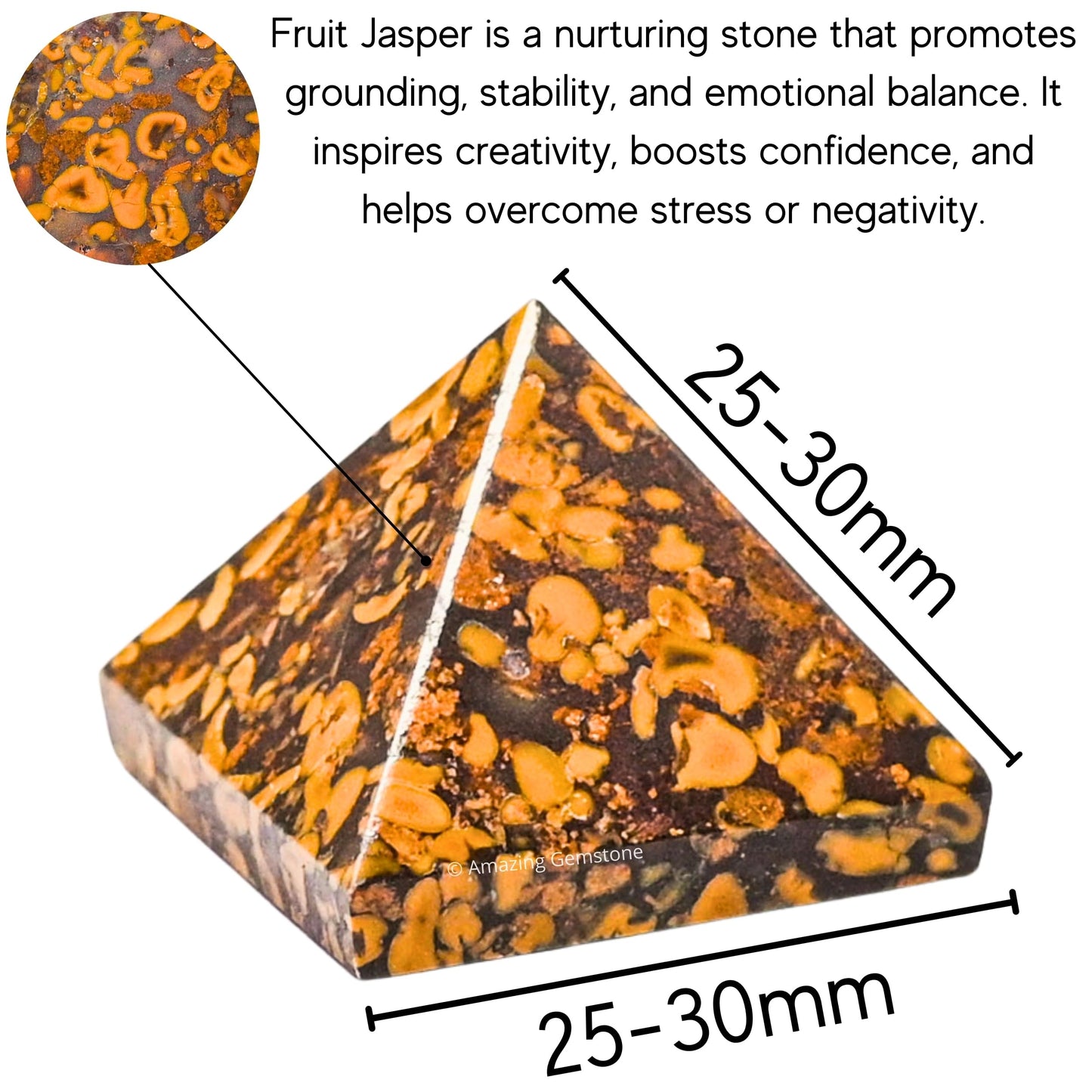 Amazing Gemstone Fruit Jasper Pyramid Crystal Healing Stones - 1" Great Pyramid Figurine of Natural Stone Pyramid for Meditation, Reiki, Chakra Balancing and Crystal Pyramids Grid