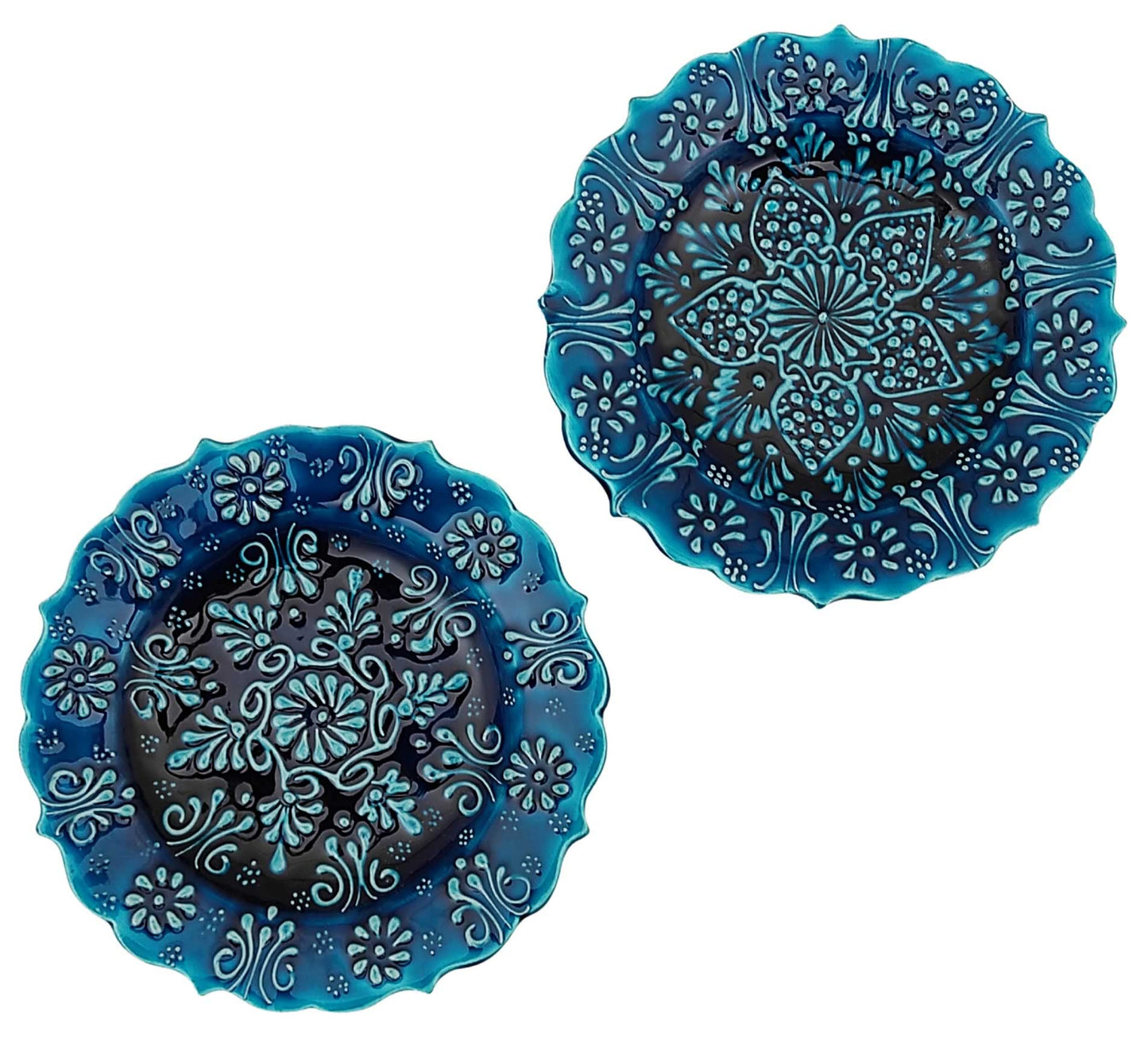 Ayennur Turkish Decorative Plate Set of 2-7.08''(18 cm) Handmade Ceramic Ornament for Home Hanging Wall Decor