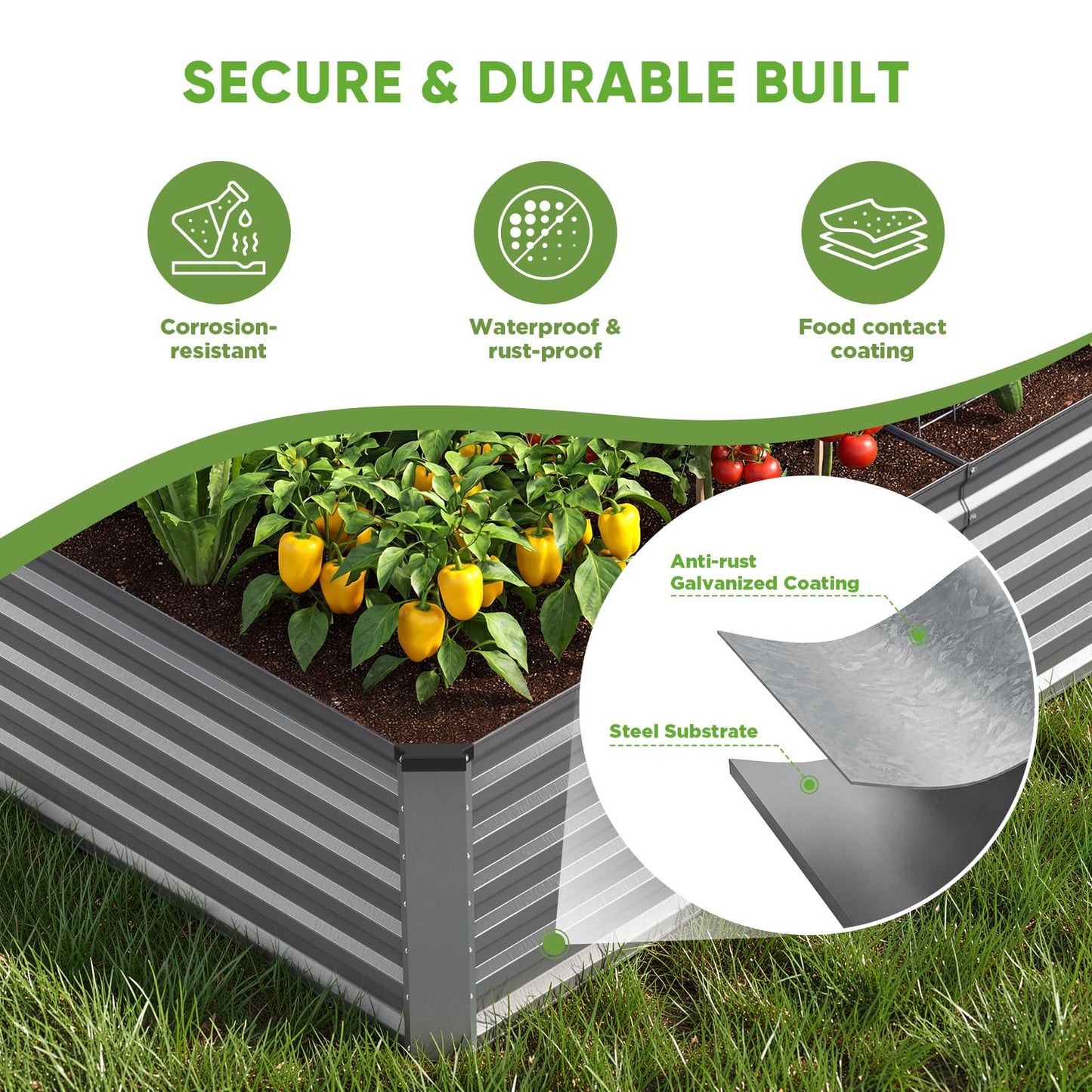 moosprr Galvanized Raised Garden Bed Outdoor, 8x4x2ft Large Raised Bed for Gardening, Metal Planter Box for Vegetables, Fruits, Flowers and Herb, Easy Assembly, Food Grade Materials, Silver