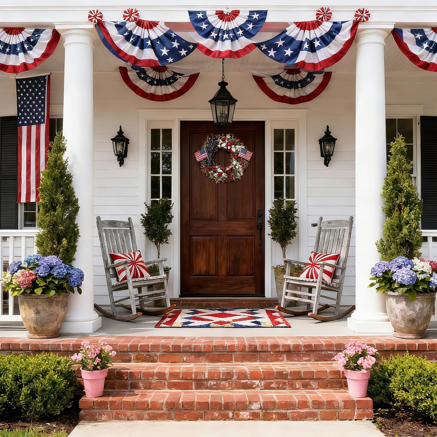 MAINGKAUNG Patriotic Wreath 22 Inch 4th of July Wreath Patriotic Wreaths for Front Door with Red White Blue Flag Tulip Eucalyptus Leaves for American Independence Day Memorial Day Flag Day Decor
