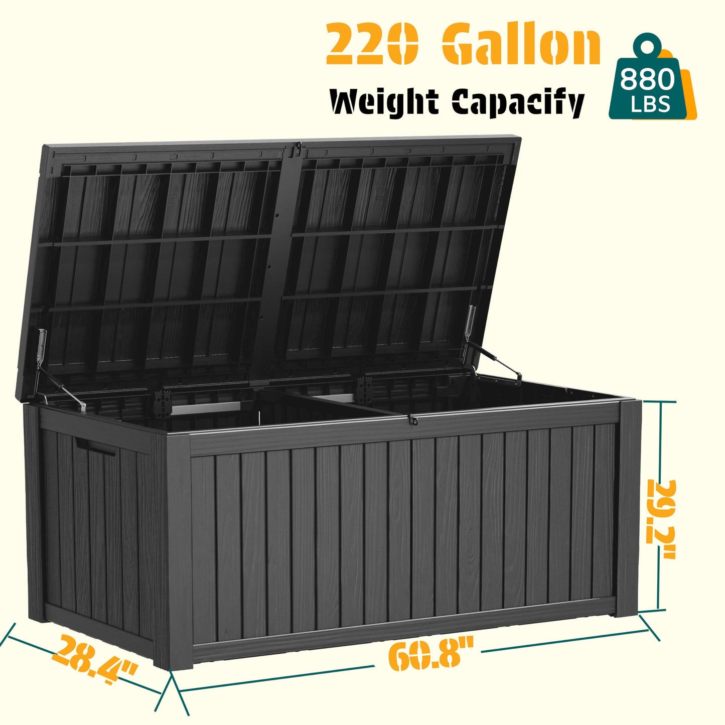 NUNU LAB 220 Gallon Outdoor Storage Box Waterproof, Outside Package Delivery Deck Boxes with Lockable Lid, Backyard Storage Bin For Garden Tools, Patio Cushions, Black