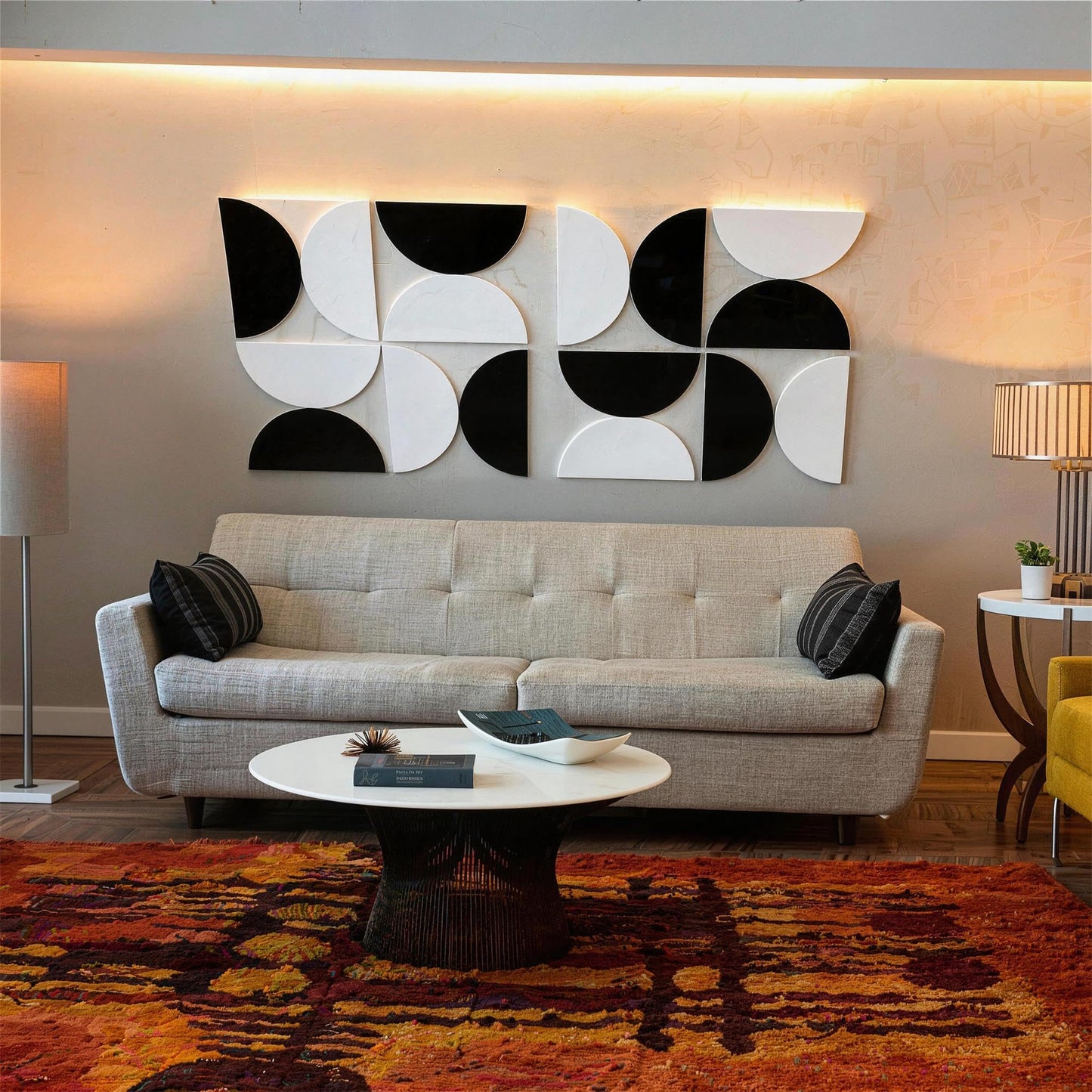 Half Circles 3D Wall Panels, Wall Decor Accents, Geometric Art, Large Wall Art, Landscape Home Decoration Modern and Minimalist For living Room,Bedroom, Office-24-Pack Panel Kit (White-24 PACK)