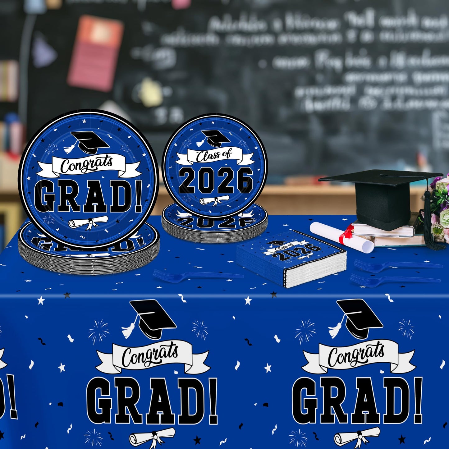 122 Pcs 2026 Graduation Decorations Serves 30, Graduation Party Plates and Napkins Set, Disposable Class of 2026 Grad Decorations, Blue Congrats Grad Paper Dinnerware Table Decor for Party