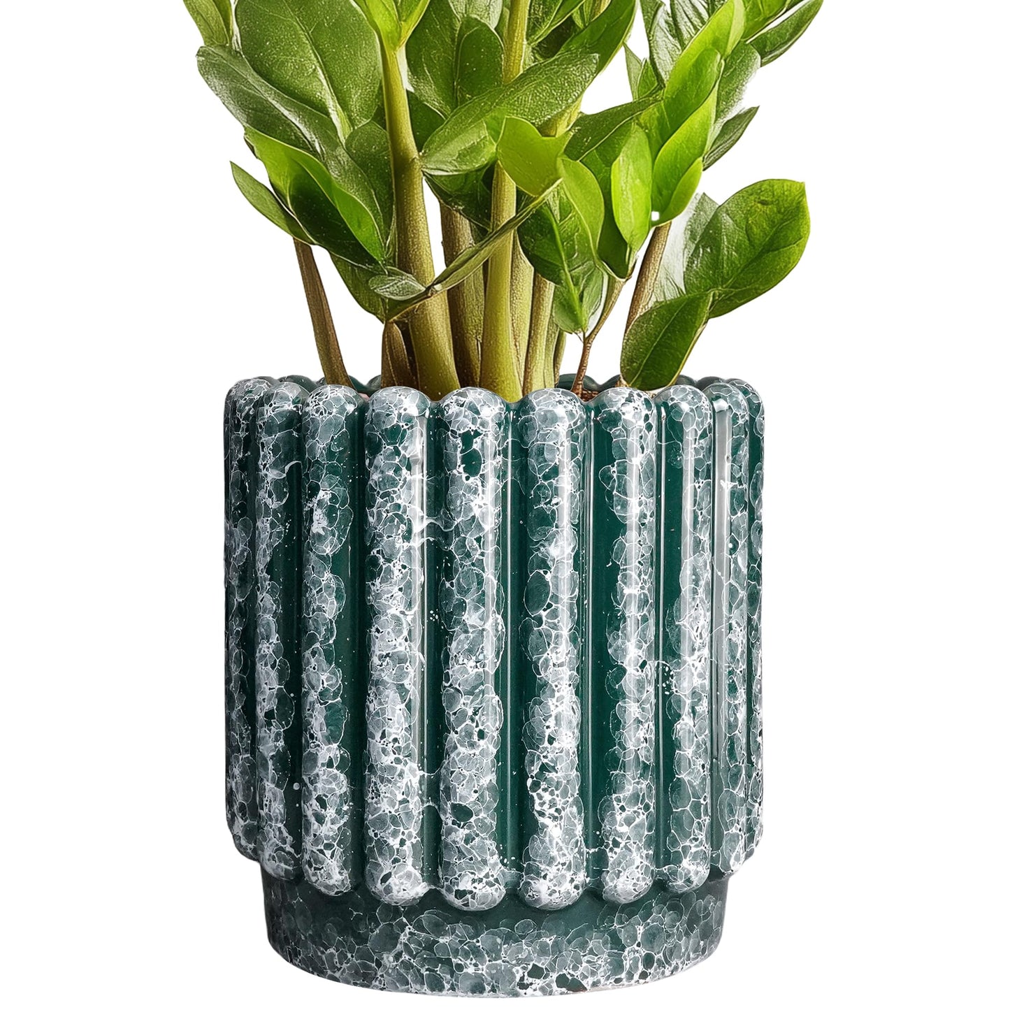 Ceramicfor Ceramic Flower Pots 7.6 Inch - Ceramic Planters for Indoor Outdoor Plants, Decorative Plant Pot with Drainage Hole, Round Fluted Planter, Home Room Decor, Housewarming Gifts, Green