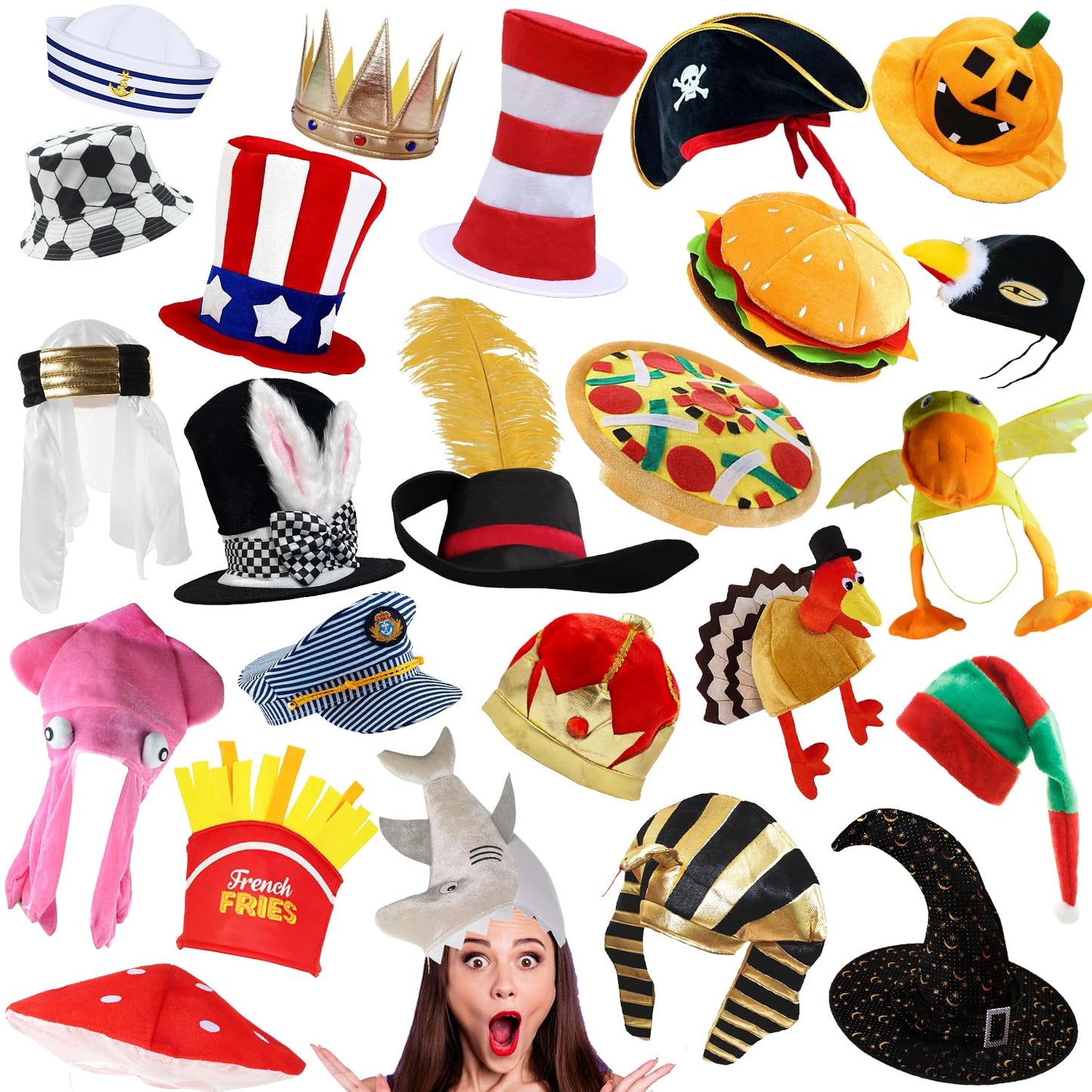 Bulk Premium Funny Hats, 24 Assorted Dress Up Costume Hat, Crazy Party Hats, Novelty Party Hats, Costume Hats for Adults, Teens, Photo Booth Prop for Graduation, Wedding, Birthday, Bachelorette, etc