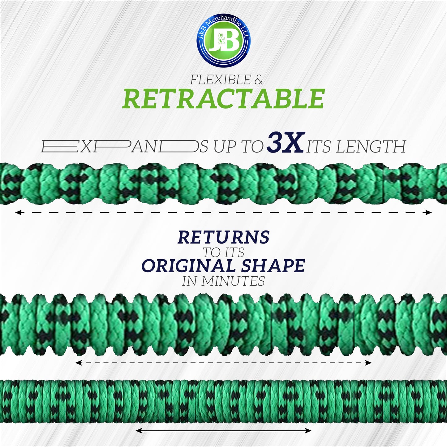 J&B XpandaHose 50ft Expandable Garden Hose – Ultra-Strong 3750D, 4-Layer Latex Core, Brass 3/4" Connectors, 10-Pattern Nozzle & Storage Bag – Lightweight, Kink-Reducing, Leak-Resistant