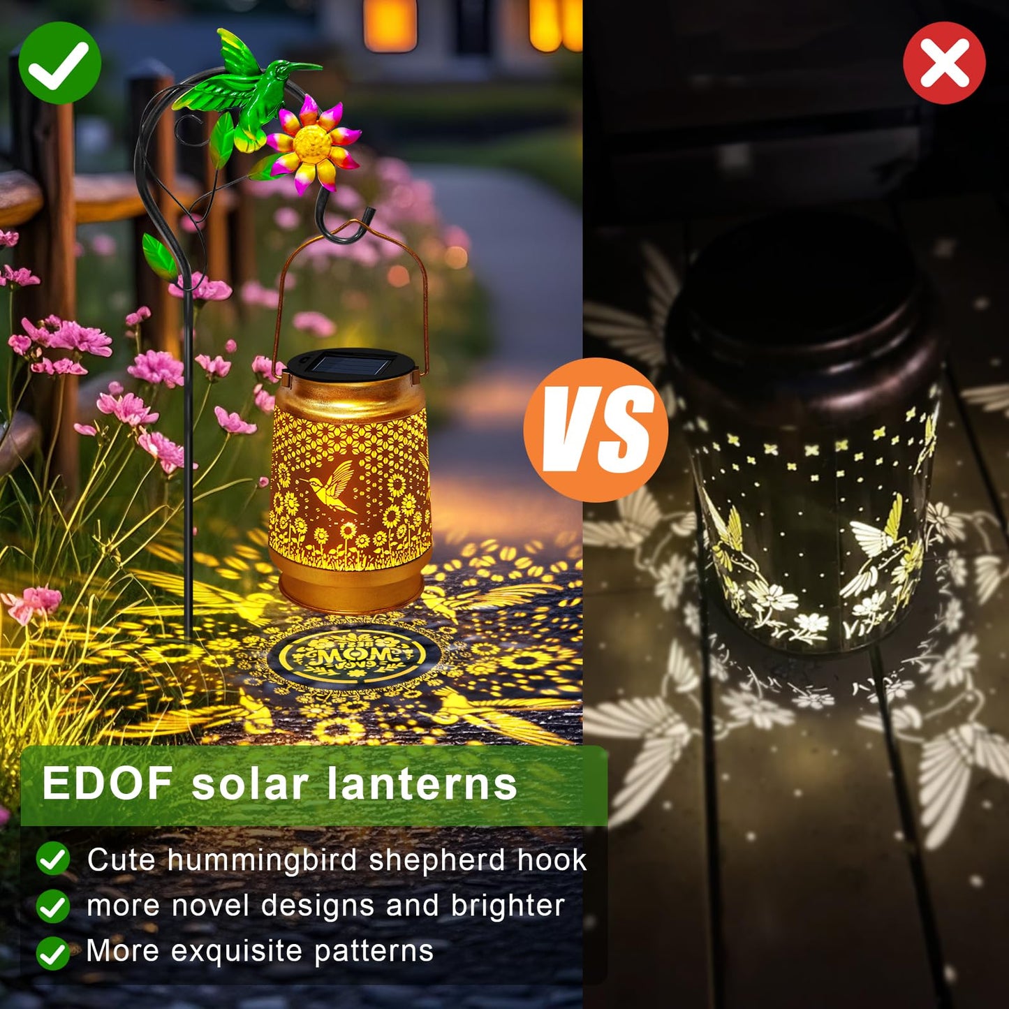 Mothers Day Gifts Solar Lanterns Outdoor Waterproof Hummingbird with Shepherd Hook,Hummingbird Garden Decor Birthday Gifts for Women Mom,Hanging Solar Lights Metal Bird Decorative for Yard,Patio,Porch