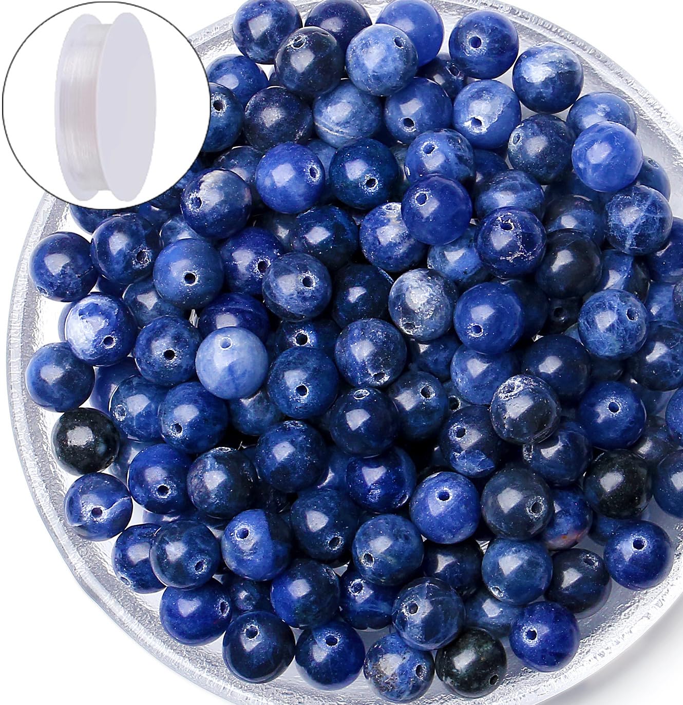 QINJIEJIE 100PCS Blue Sodalite Beads 8mm Natural Stone Beads Round Loose Gemstone Bead for Bracelet Beading Crystal Jewelry Making DIY Necklace Earrings 0.32"