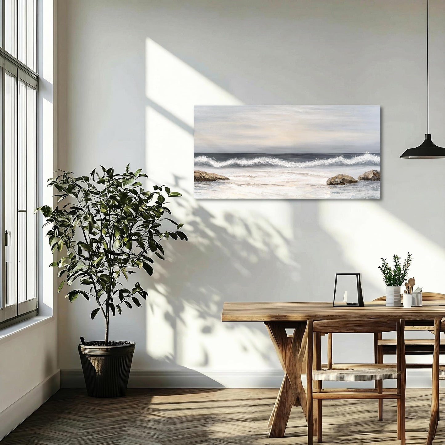 SENROLAN Neutral Blue Grey Seascape Canvas Wall Art, Coastal Ocean Waves Horizontal Wall Decor for Living Room, Modern Coastal Home Decor for Bedroom Hallway Entryway, 40x20 Inch