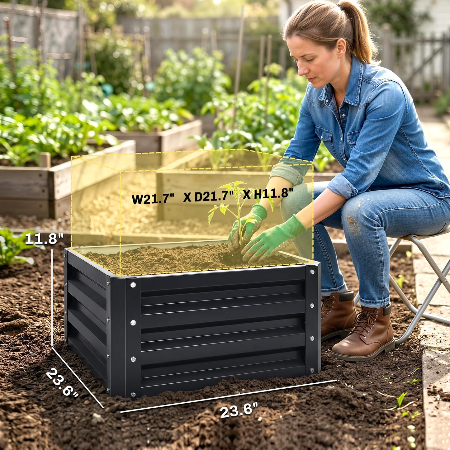 Outsunny 2 Piece Galvanized Raised Garden Bed, 2' x 2' x 1' Metal Planter Box for Growing Vegetables, Flowers, Herbs, Succulents, Dark Gray