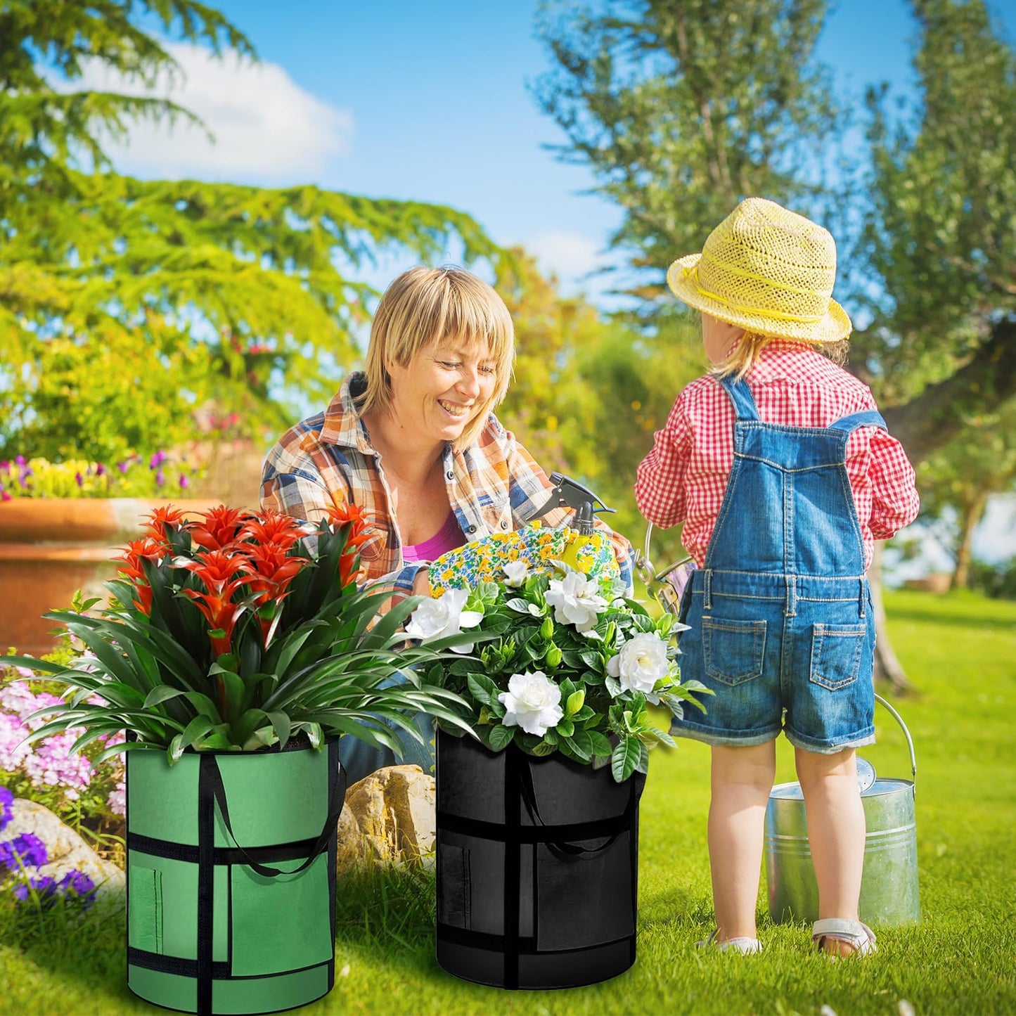 MEKOLIFE 7 Gallon Potato Grow Bags with Viewing Window, 300G Nonwoven Garden Planting Pots, Heavy-Duty Surround Handles for Gardening Supplies (2Pack Grow Bags)