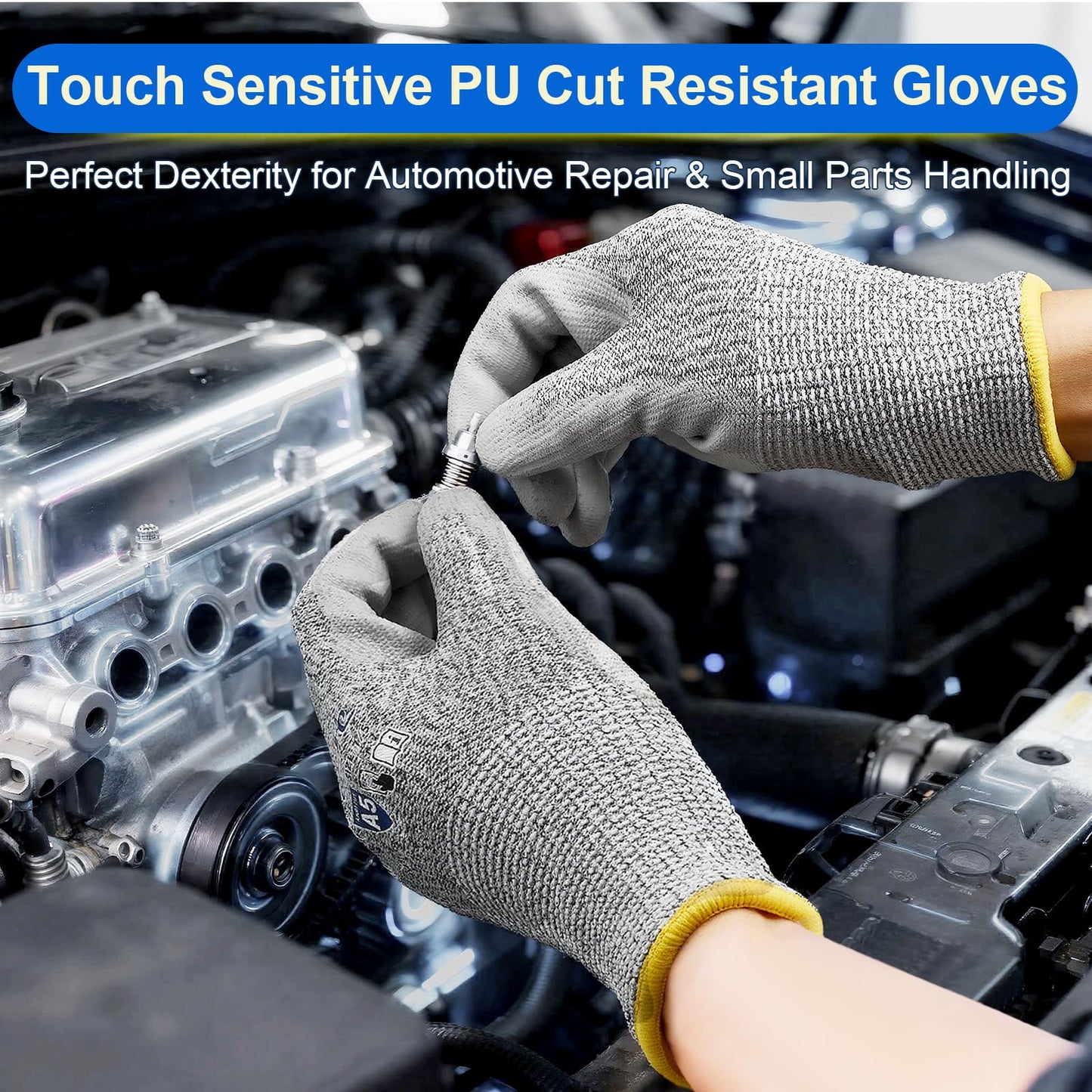 Dowellife Cut Resistant Work Gloves for Men & Women - ANSI A5 & EN388 Level 4, Breathable PU Coated, Grey Non-Marking - for Gardening, Fishing, Automotive, Construction, Wood Carving (X-Large, Grey)