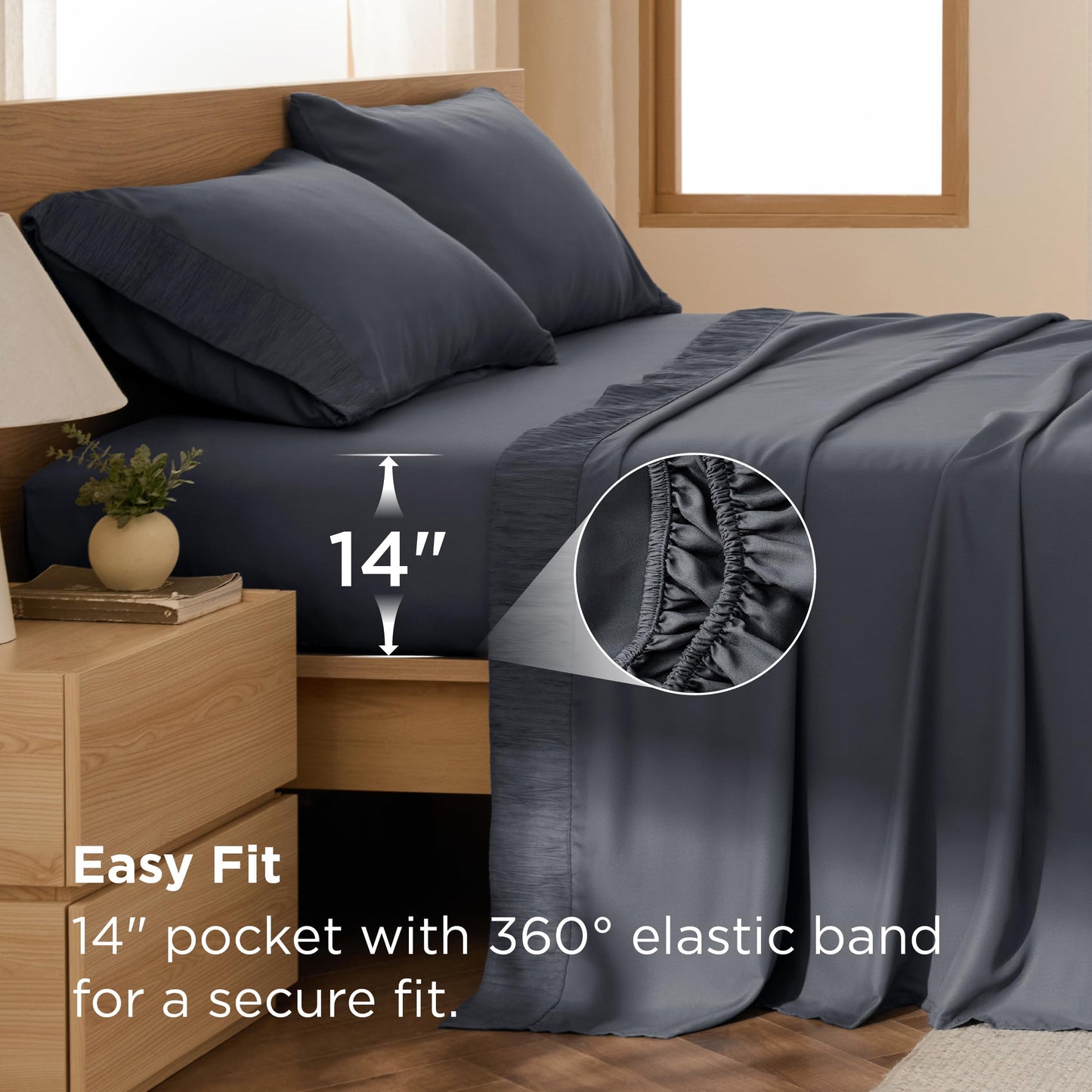 Bedsure Queen Sheet Set - 4 Pieces Soft Queen Size Sheets - Breathable & Cooling - Hotel Luxury - Easy Care Polyester Microfiber Bedding for Women, Men, Dark Grey