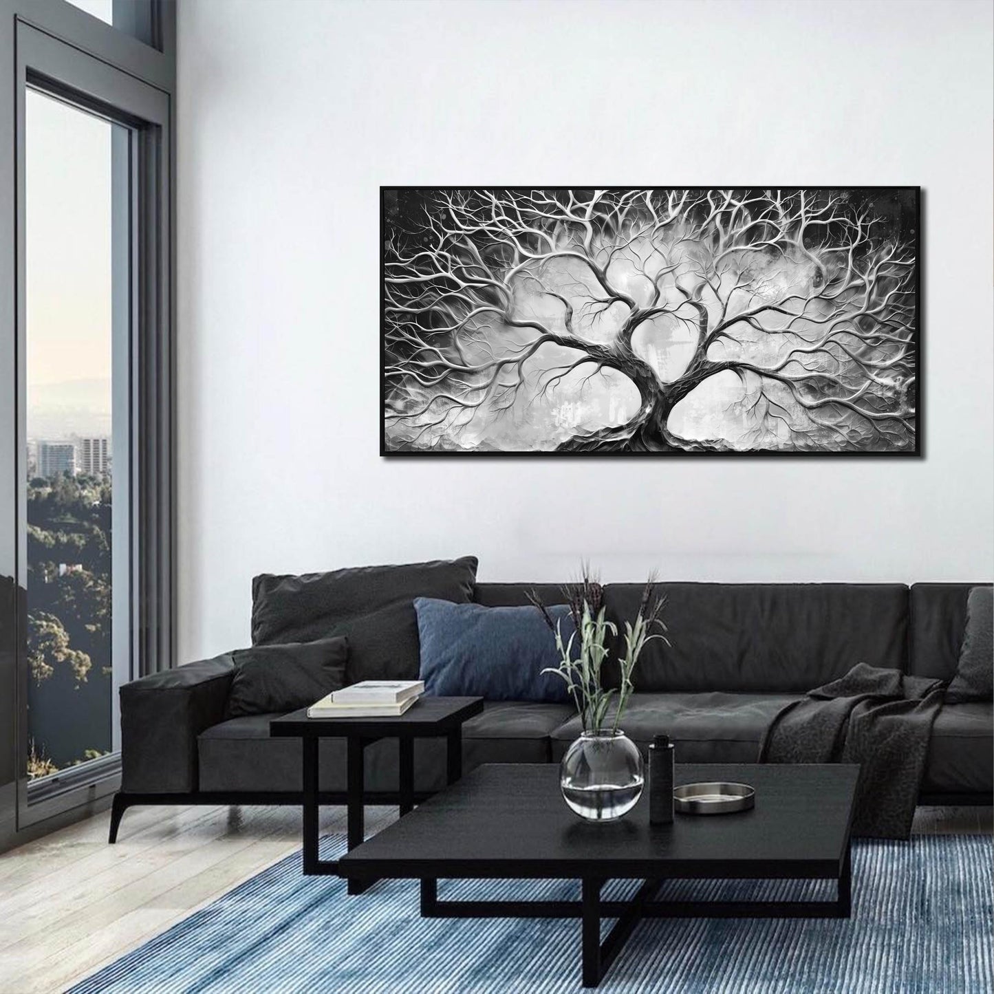 Black and White Wall Art for Bedroom - Black Framed Tree Canvas Wall Art for Living Room Size 24" x 48"