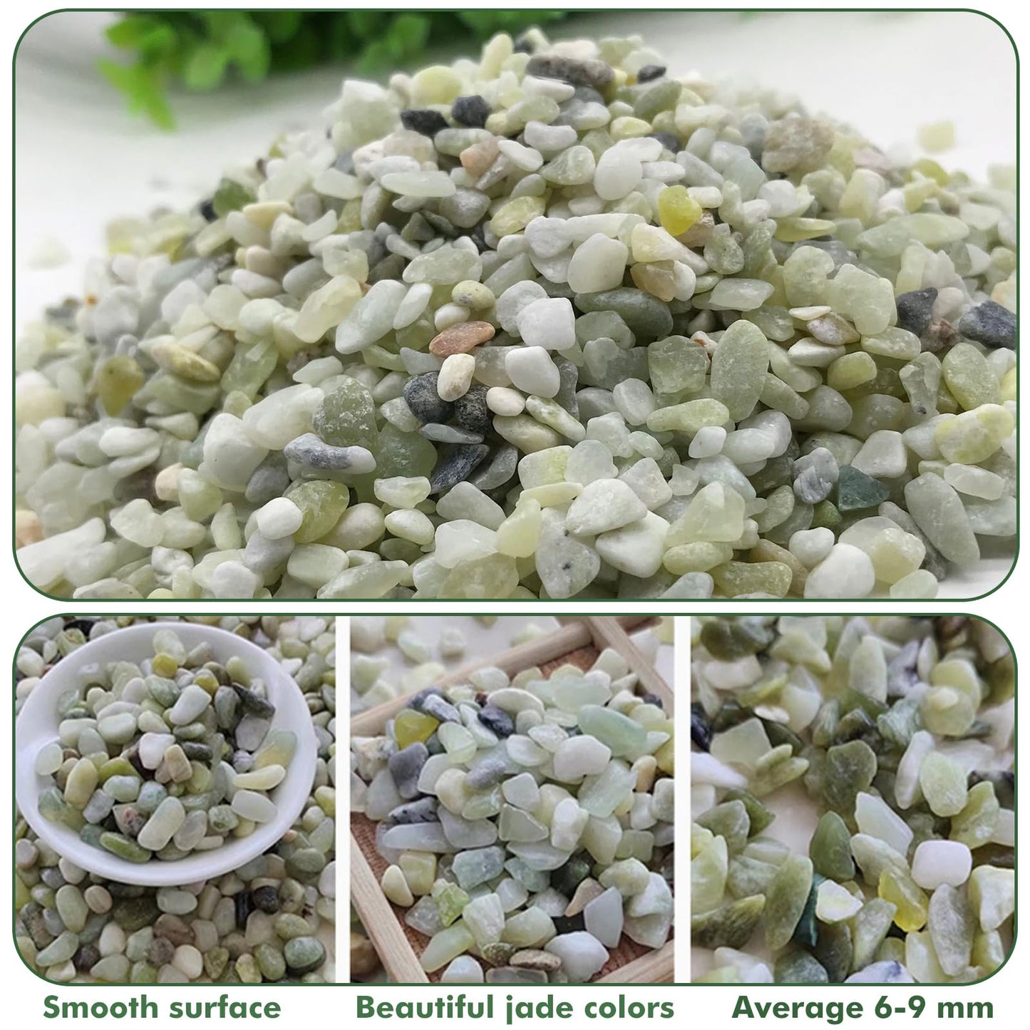 18 lbs Succulent and Cactus Bonsai Pebbles, 6-9mm Decorative Landscaping Polished Stones Natural Garden Gravel Rocks for Indoor Outdoor Plants Aquariums DIY, and Gardening Top Dressing, Jade Green