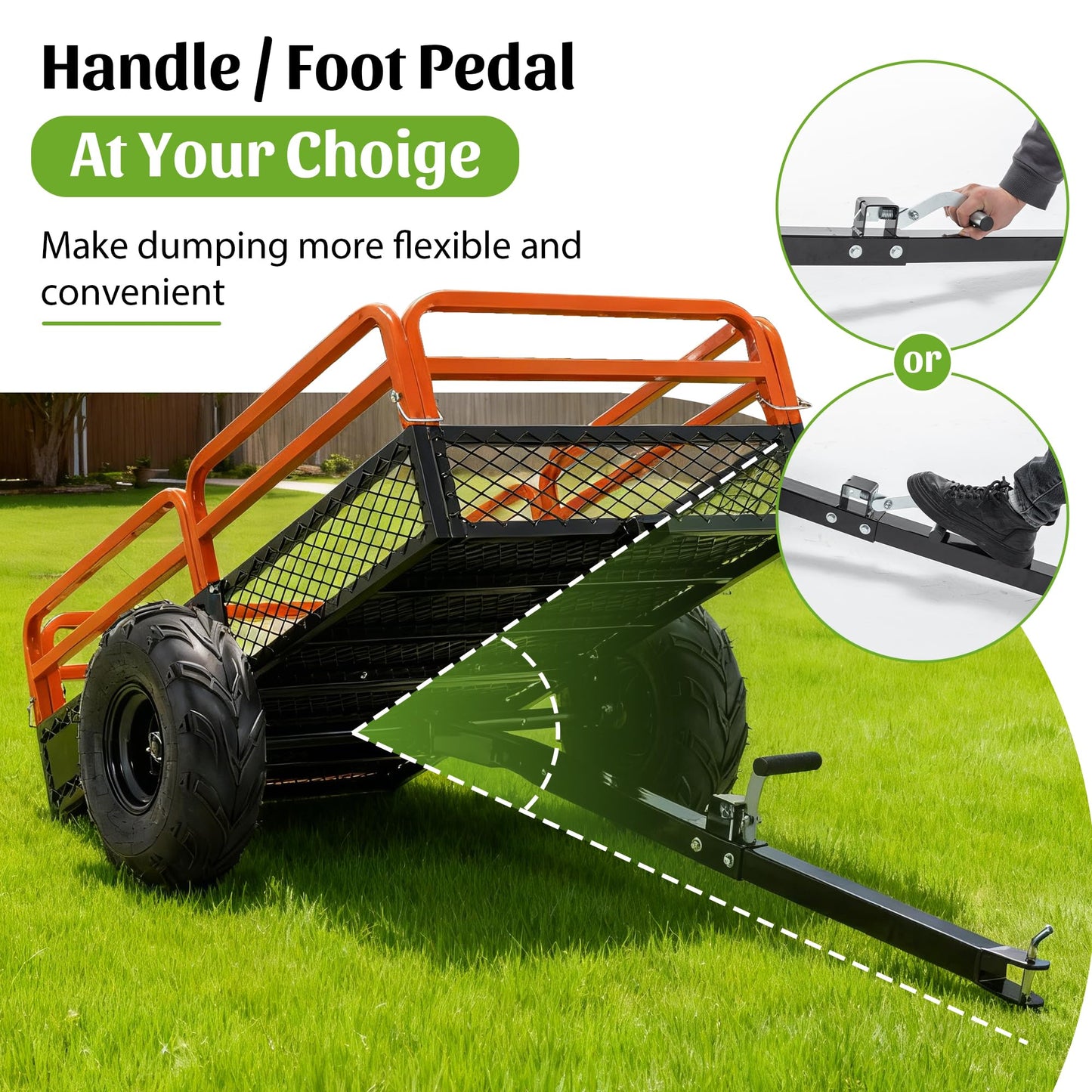 KEIKI 1500 lb Capacity Dump Cart Trailer Tow Behind, 15 Cu Ft Heavy Duty Garden Wagon with Foot Pedal Dump, Steel Utility Cart for ATV UTV Lawn Tractor Yard Hauling