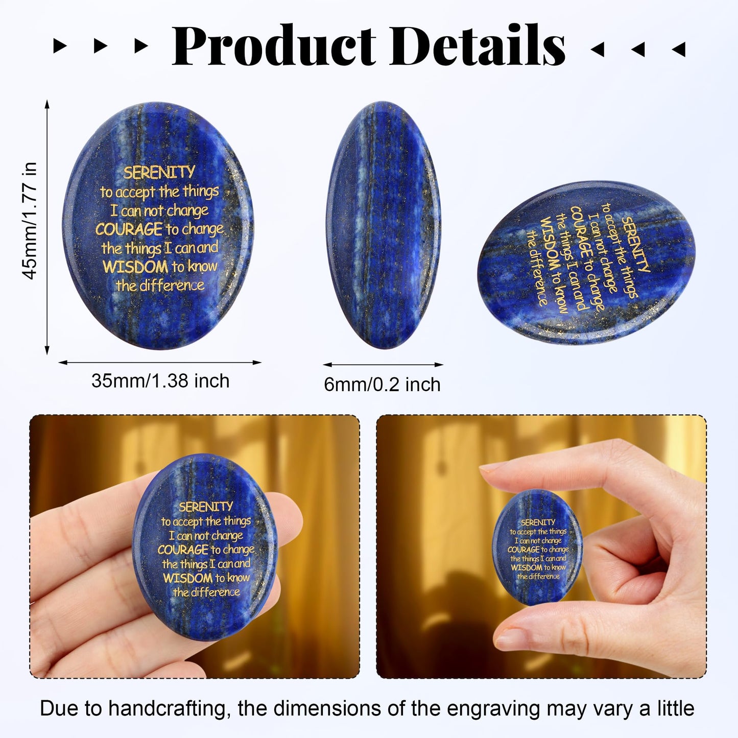 QINJIEJIE Serenity Prayer Lapis Lazuli Stone Healing Crystals Thumb Stones Engraved Inspirational Stones Anxiety Relief Items Worry Stones for Anxiety Encouragement Gifts for Men Stocking Stuffers