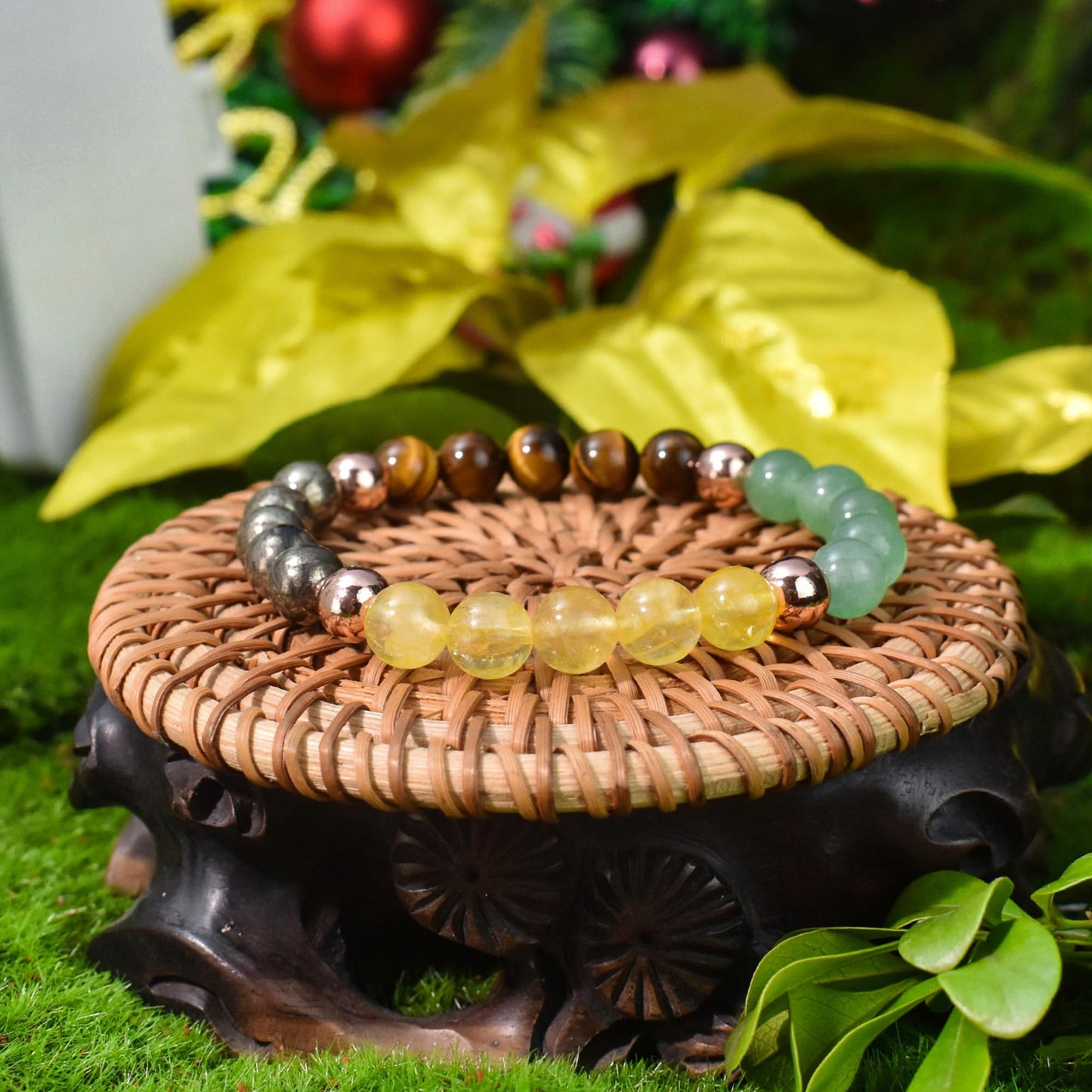Ayriwoyi Feng Shui Citrine Bracelet Healing Crystal Bracelet For Women Men Green Aventurine Pyrite Tiger Eye Stone Beaded Bracelets Money Attraction