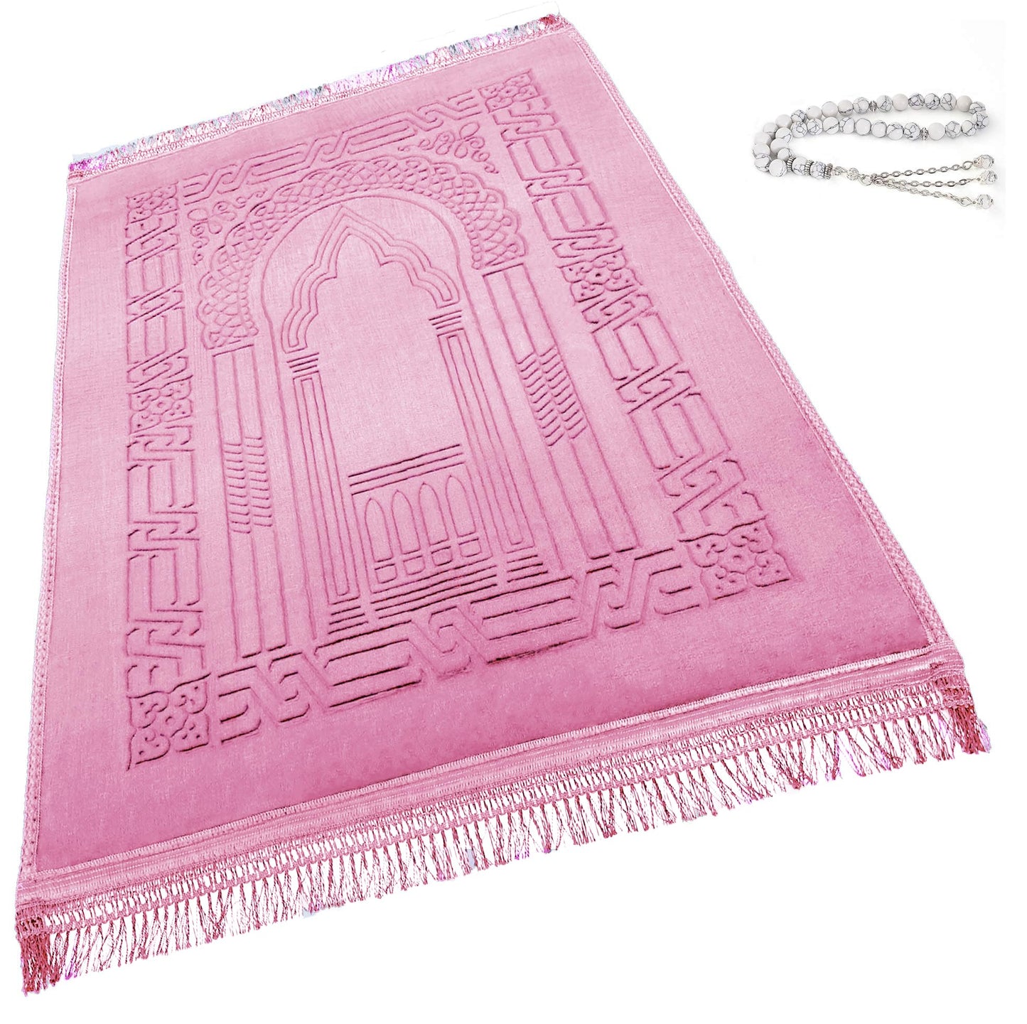 Islamika Prayer Rug Muslim Thick Islamic Rugs mat Carpet Beads Islam Gifts Gift Ramadan Men Women Kids Portable Prayer mats Turkish Style Green Color of Islam (C4)