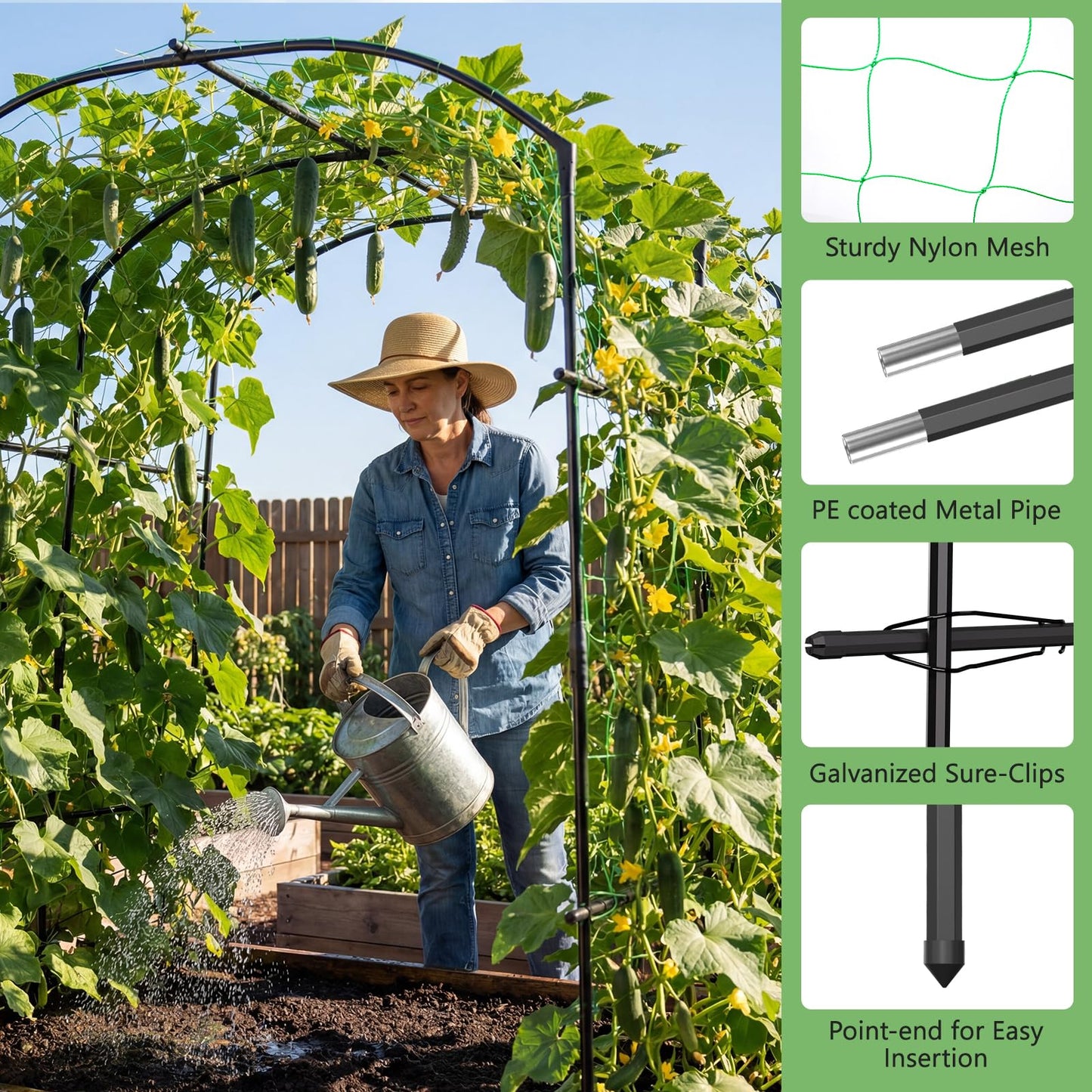 DoCred Tall Garden Arch Trellis for Climbing Plants, 87in Tall Metal Plant Support Trellis Archway for Climbing Vine Vegetable/Fruit/Flower Outdoor Yard Lawn Garden Arch Tunnel Trellis