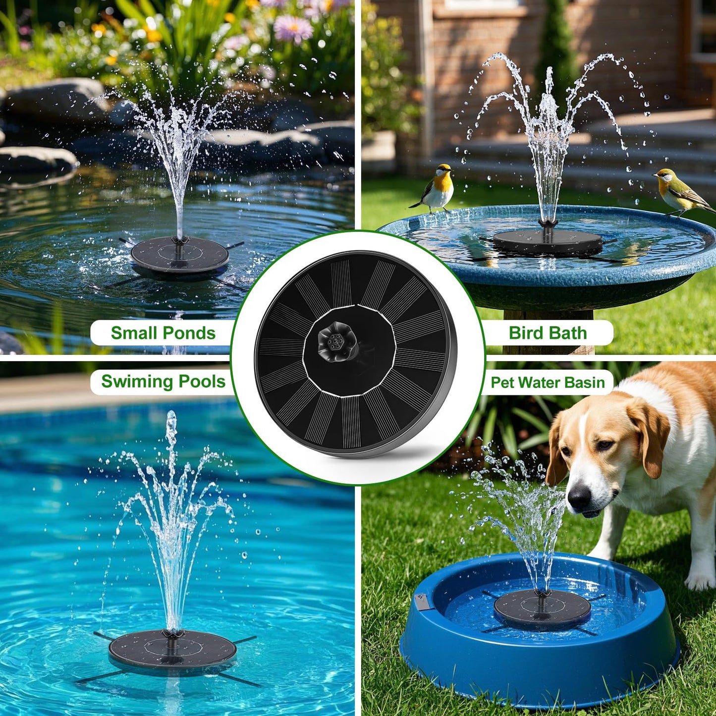 SEIRMEP Solar Fountain Pump with Spray Height Adjustment, Upgrade Glass Solar Bird Bath Fountains with 6 Nozzles, Outdoor Solar Water Fountain Pump for Bird Bath, Garden, Pool, Pond