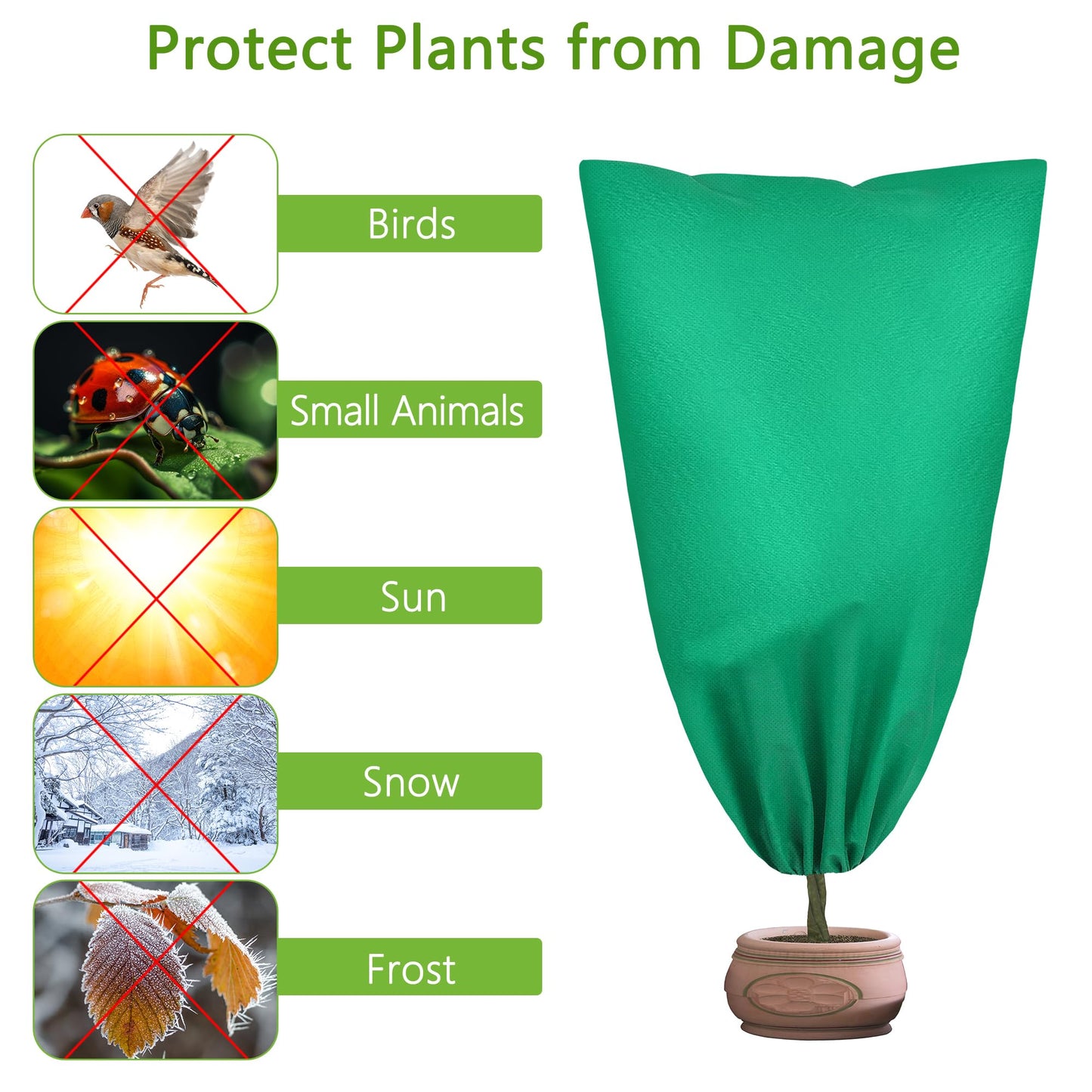 Hahood 10 Pieces Plant Covers Freeze Protection Winter Plant Frost Cover with Drawstring and Zipper Large Plant Protector Bag for Frost Blankets Jacket for Outdoor Plant, Green, 23.6 x 31.5 Inch