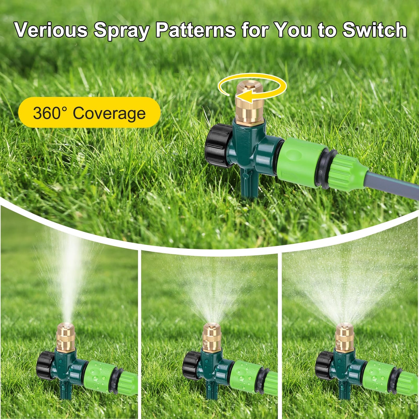2 Pack Metal Lawn Sprinklers for Yard, Automatic Water Sprinklers with Spike Base, Adjustable Brass Sprinkler Nozzle with 360 Degree Large Area Coverage for Lawn Grass and Garden Irrigation (Green)