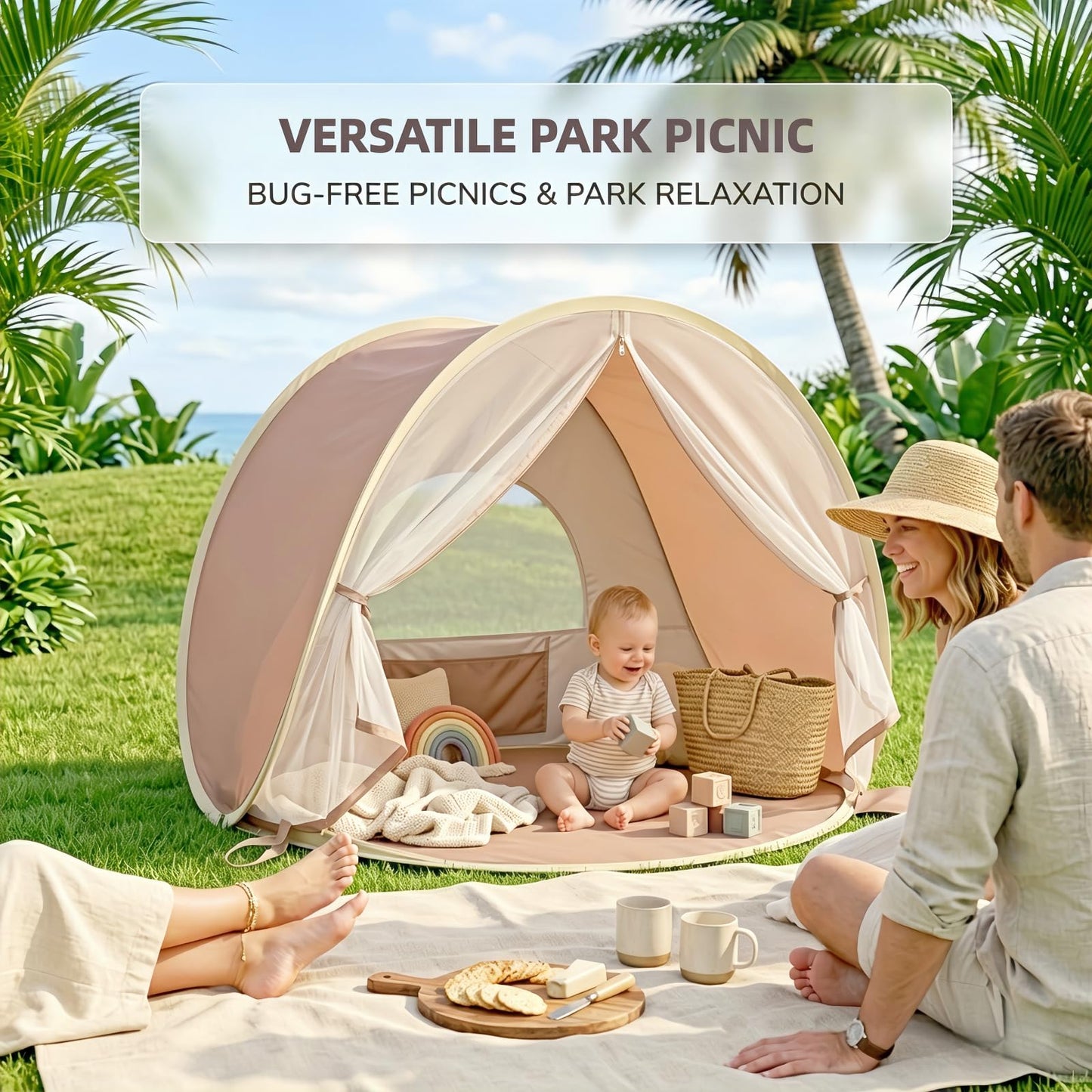 Pivoryla Baby Beach Tent, Pop Up Baby Tent with UV Protection, 37"x29"x33" Baby Sun Shade, Portable Baby Beach Essentials | 1.2lbs Lightweight, Sand-Proof Mesh Door, 4 Steel Stakes & Carry Bag