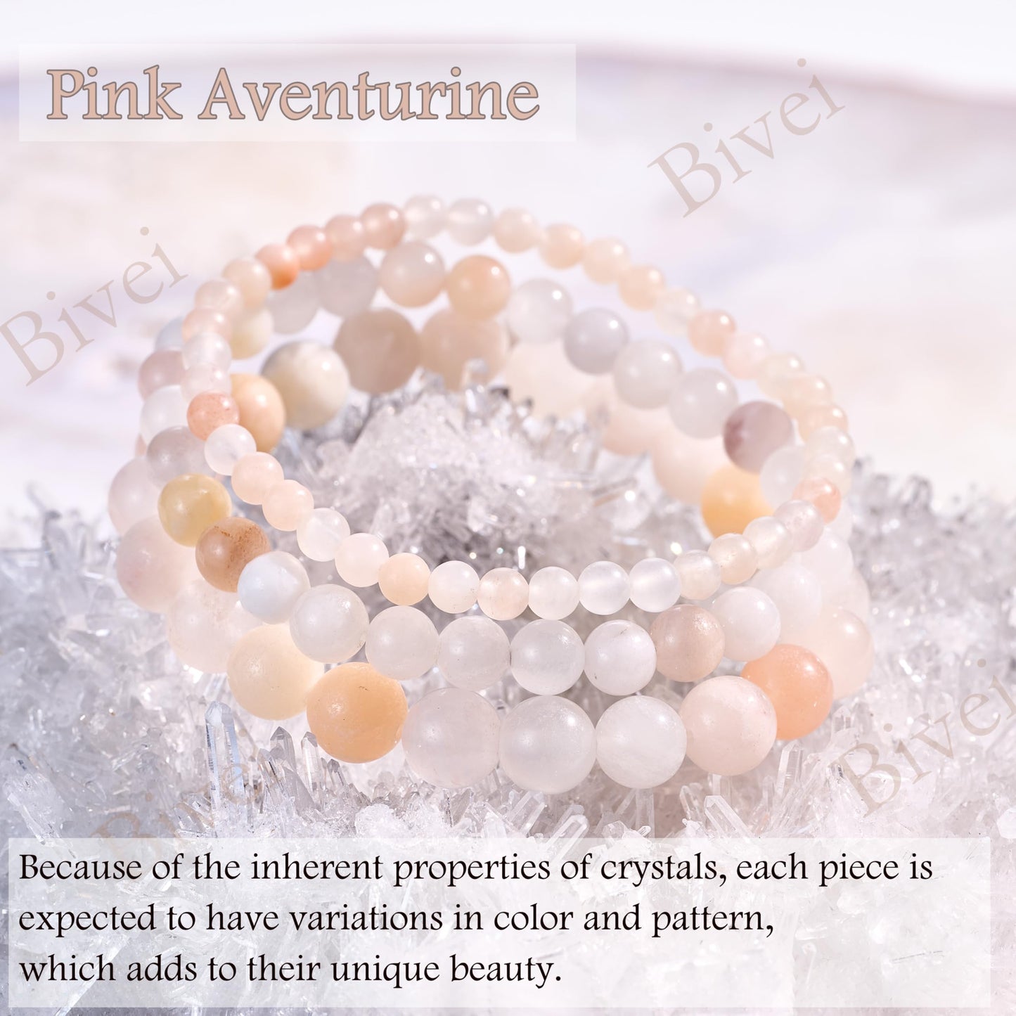Bivei Pink Aventurine-Gentle Love-4mm Beaded Bracelets for Women Handmade Semi Precious Natural Stone Stretch Elastic Jewelry Yoga Protection Gifts