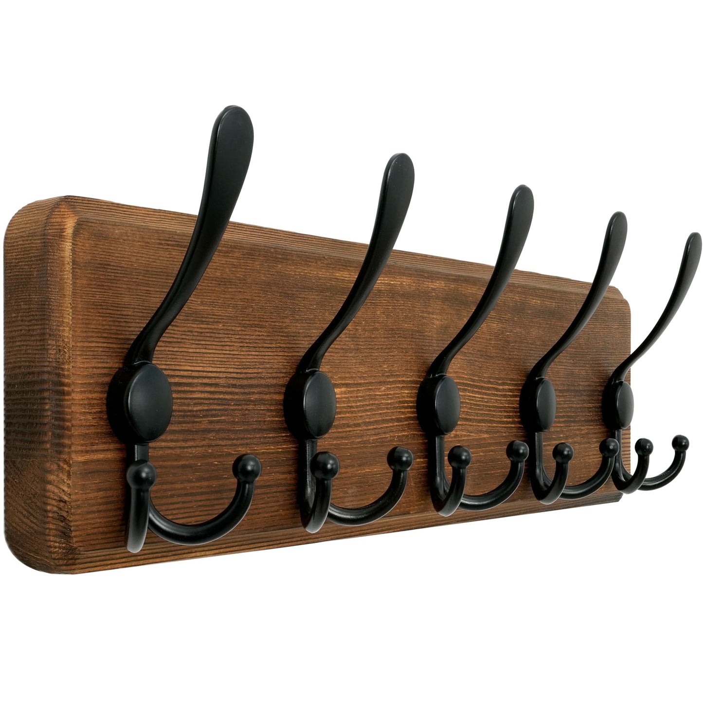 WEBI Rustic Coat Rack Wall Mount,Solid Wood Coat Hooks Wall Mounted Coat Hanger,16" Hole to Hole,Hook Rack Rail,5 Triple Hooks for Hanging Coats,Jacket,Clothes,Farmhouse,Brown