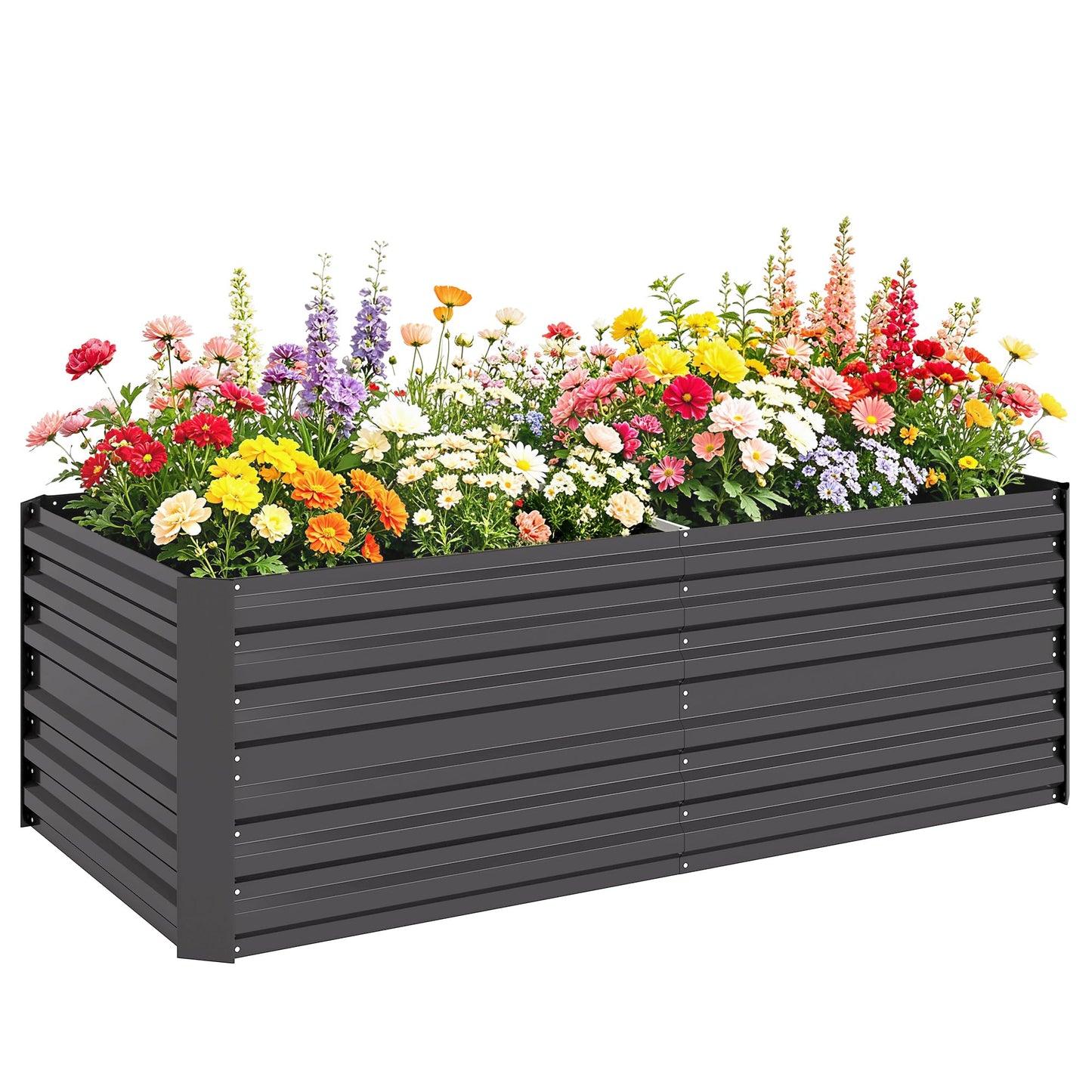 Outsunny Galvanized Raised Garden Bed Kit with Reinforcing Bars, Large and Tall Metal Planter Box for Vegetables, Flowers and Herbs, 6' x 3' x 2', Dark Gray