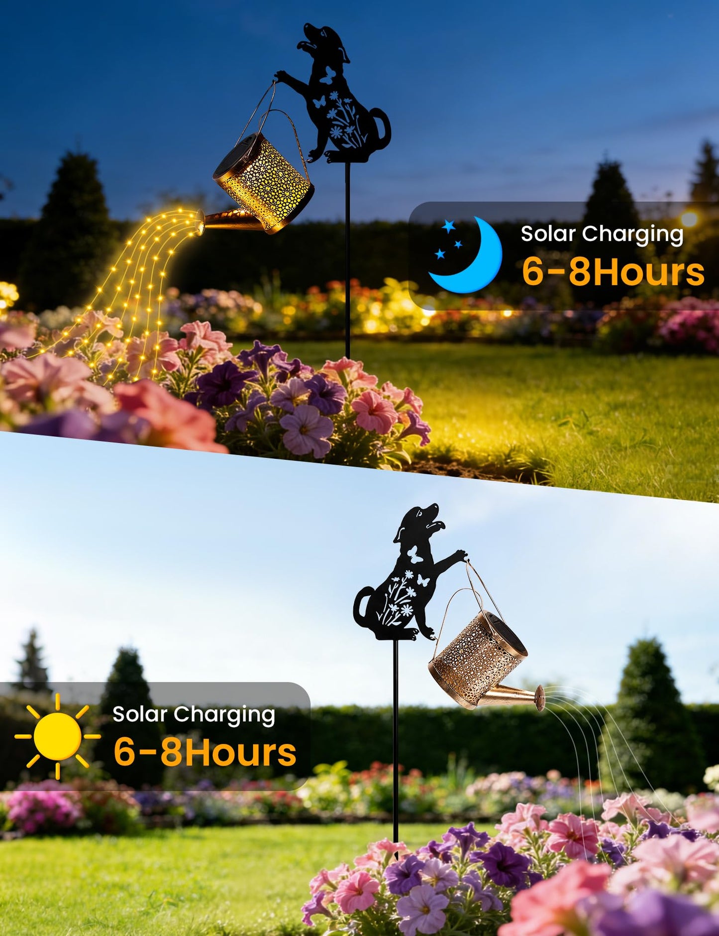 Solar Watering Can Lights with Cascading Light, Solar Lights Outdoor Garden Decor, IP65 Waterproof Hanging Lantern, Hanging Gardening Decor for Outside Patio Porch Yard (Dog)