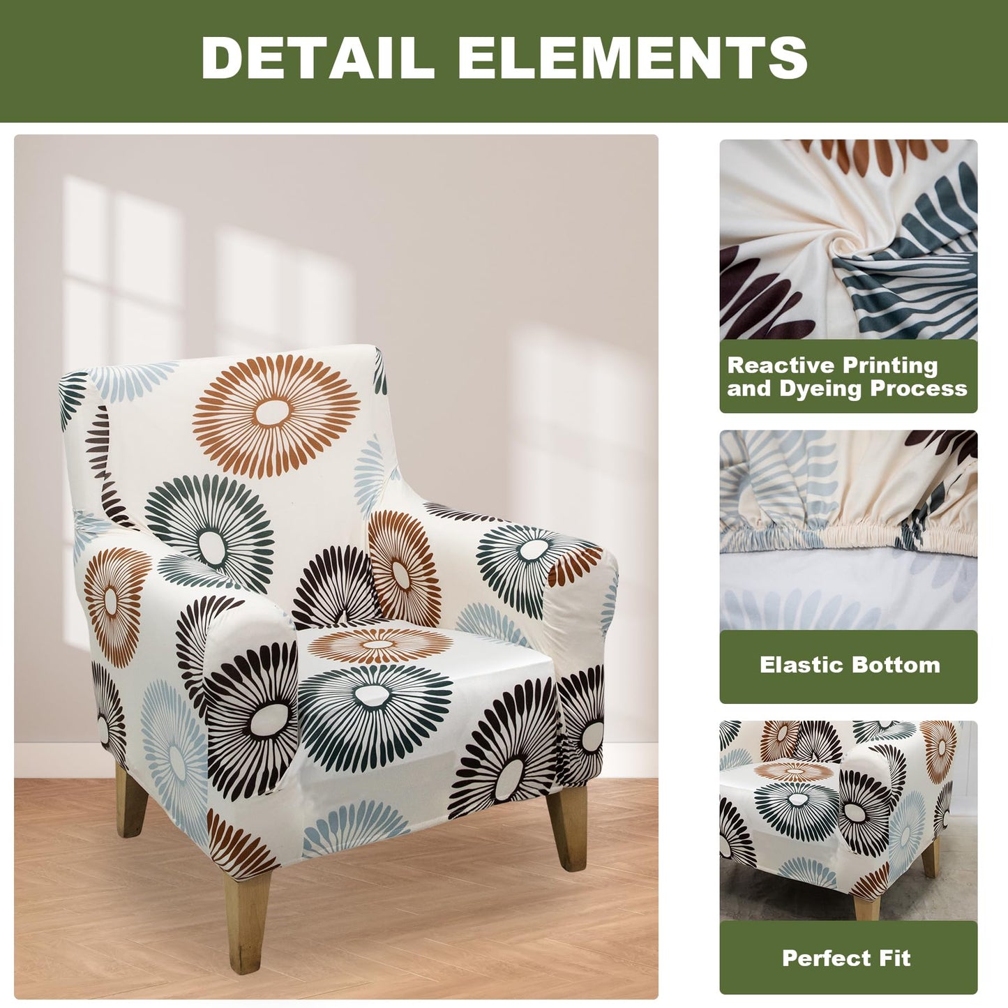 FUANGUI Banquet Armchair Slipcover Printed Chair Covers with Arms Stretch Club Chair Slipcover Soft Armchair Sofa Covers Anti-Slip Furniture Protector for Dogs Pets Home Living Room Decor