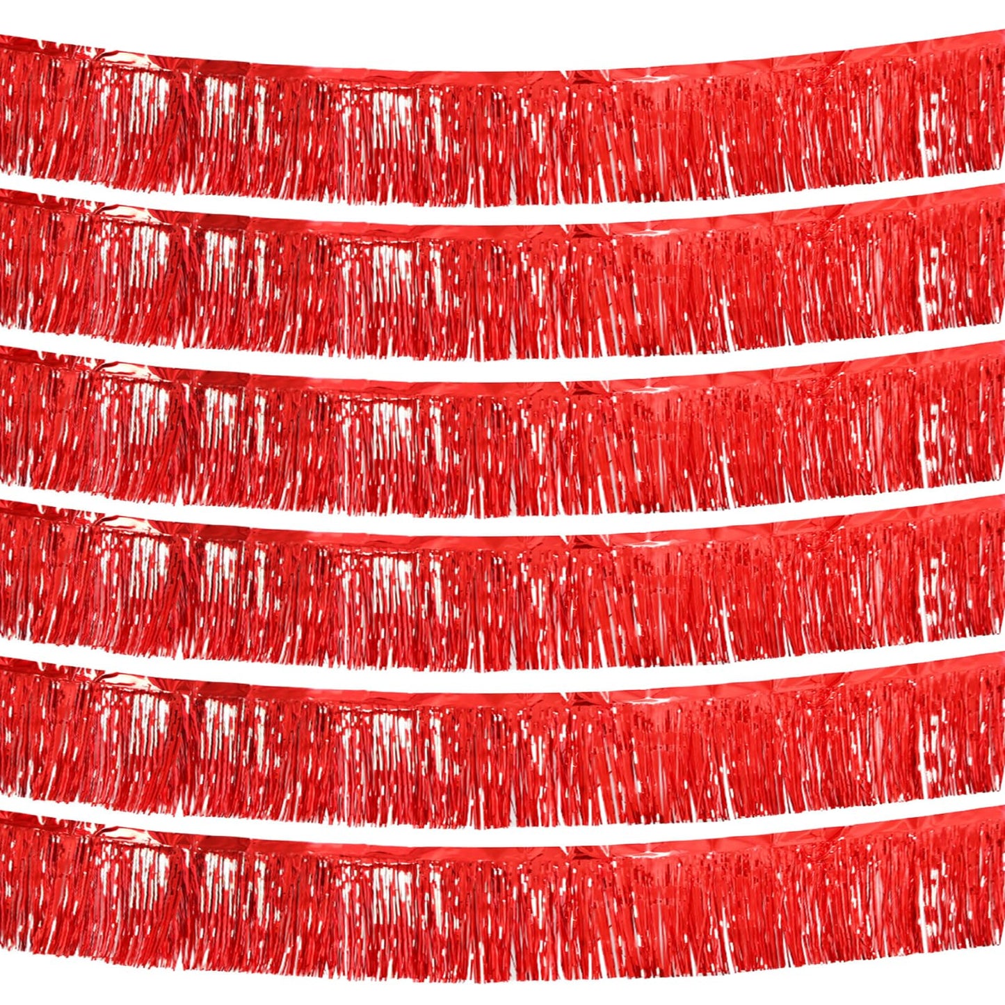 Red Foil Fringe Garland 10FT 6packs, Metallic Foil Tinsel Fringe Banners for Parade Float Decorations Wedding, Birthday Party Graduation (six Red)